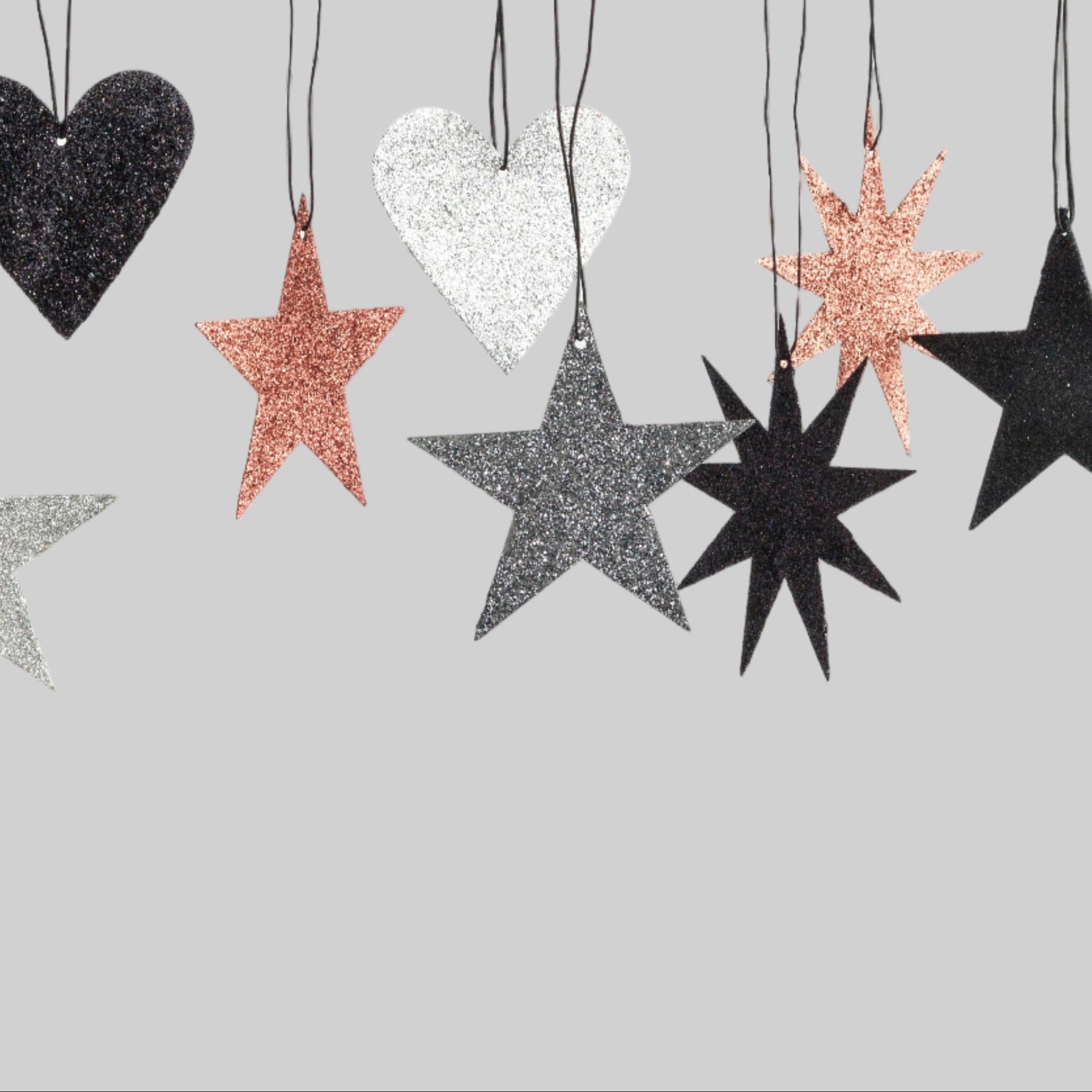 Holiday Ornament - 5-point glitter star, grey (box of 12)