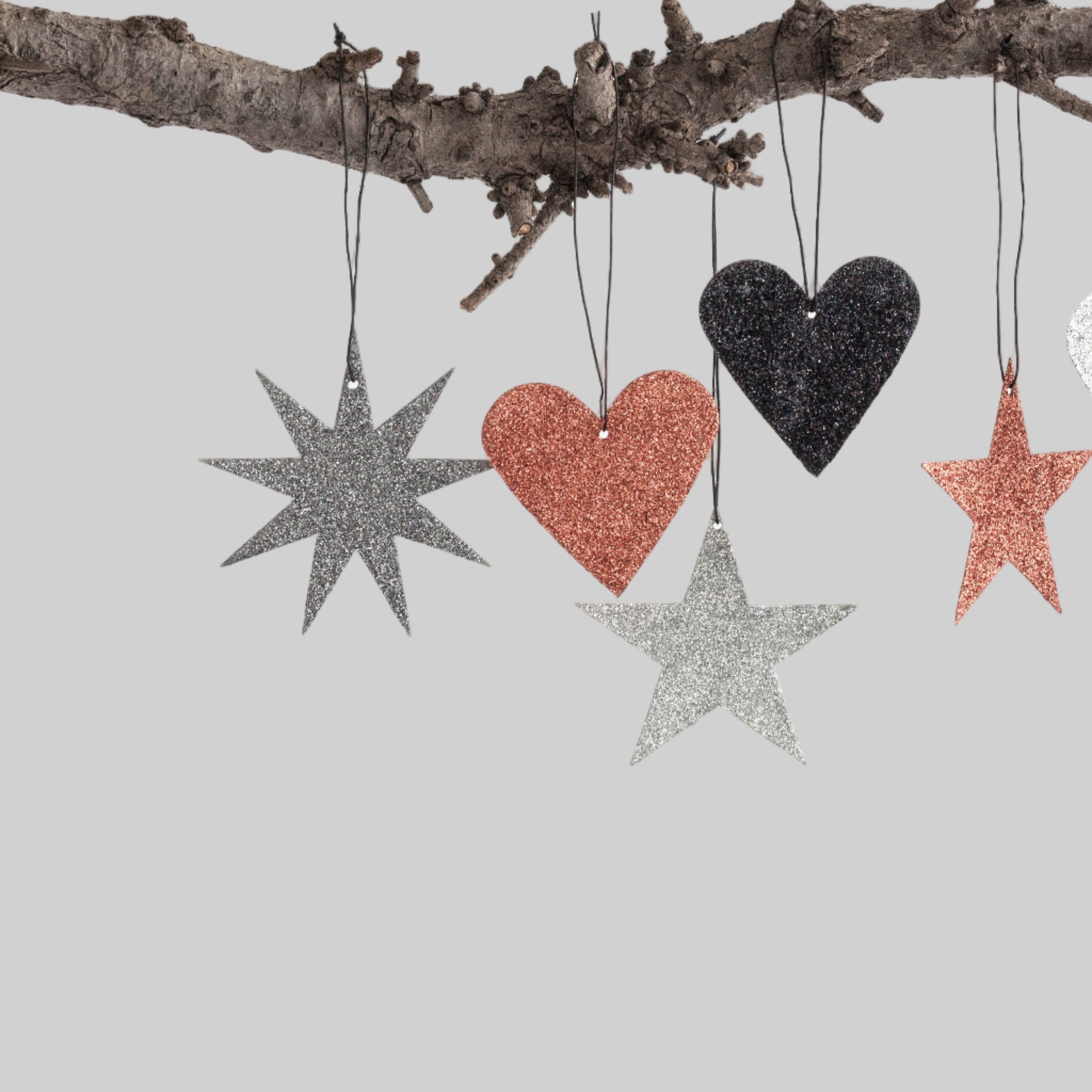 Holiday Ornament - glitter heart, copper (box of 12)