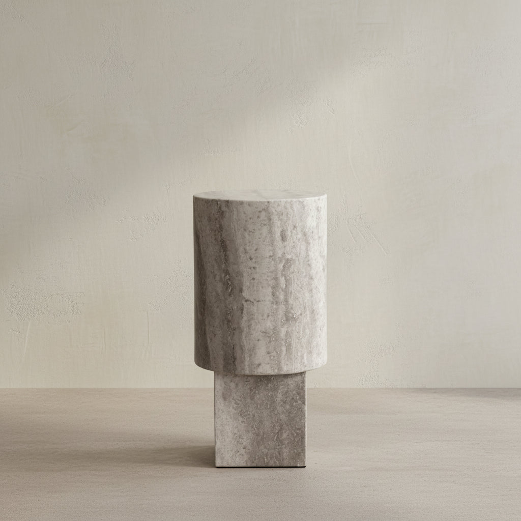 101 Copenhagen - Column Table - Silver Travertine - Coffee Table