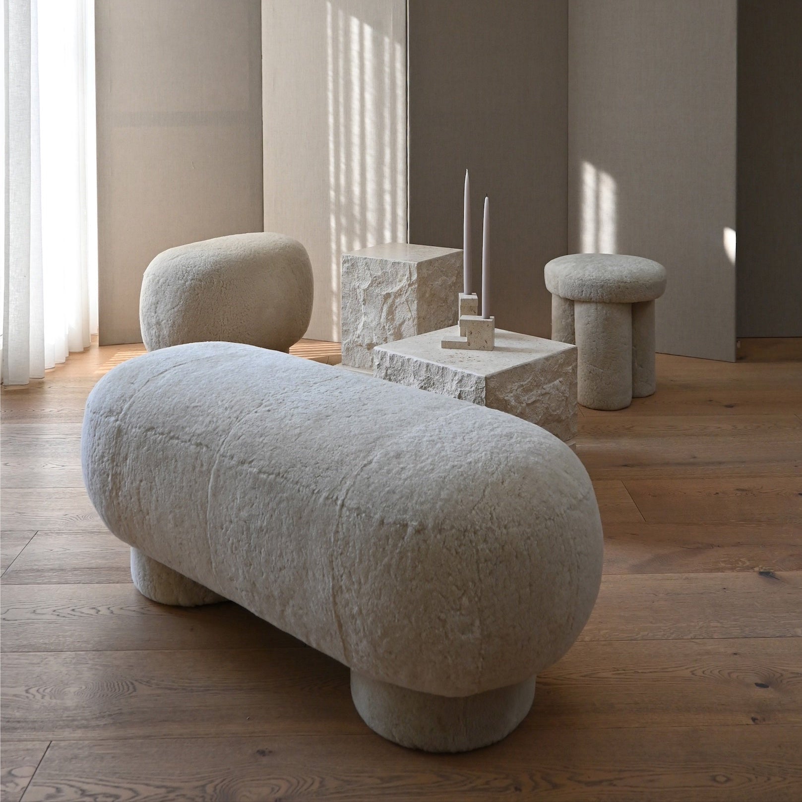 Big Foot Stool - Sheepskin, Sandshell