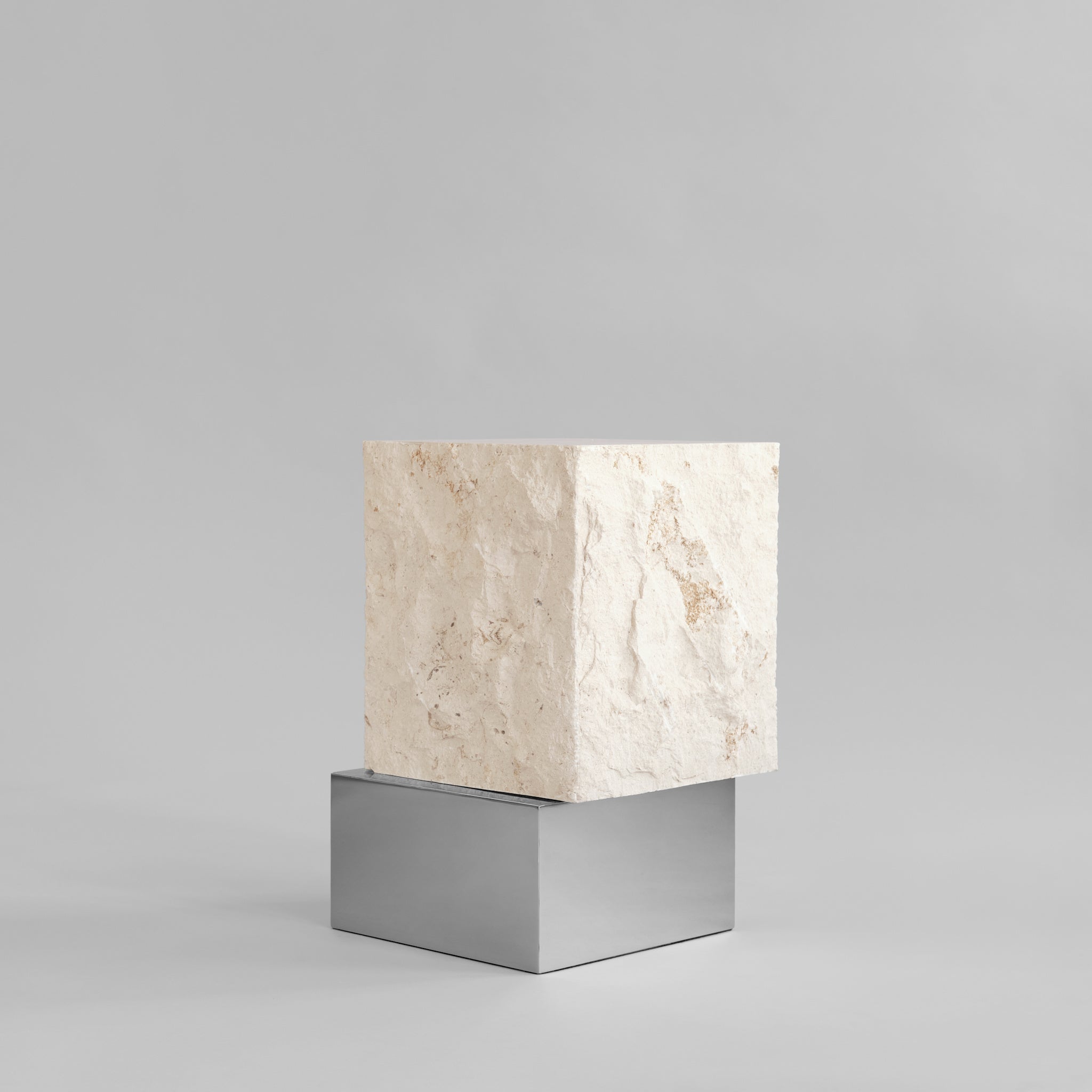 Temple Coffee Table, Tall - Chrome / Limestone*