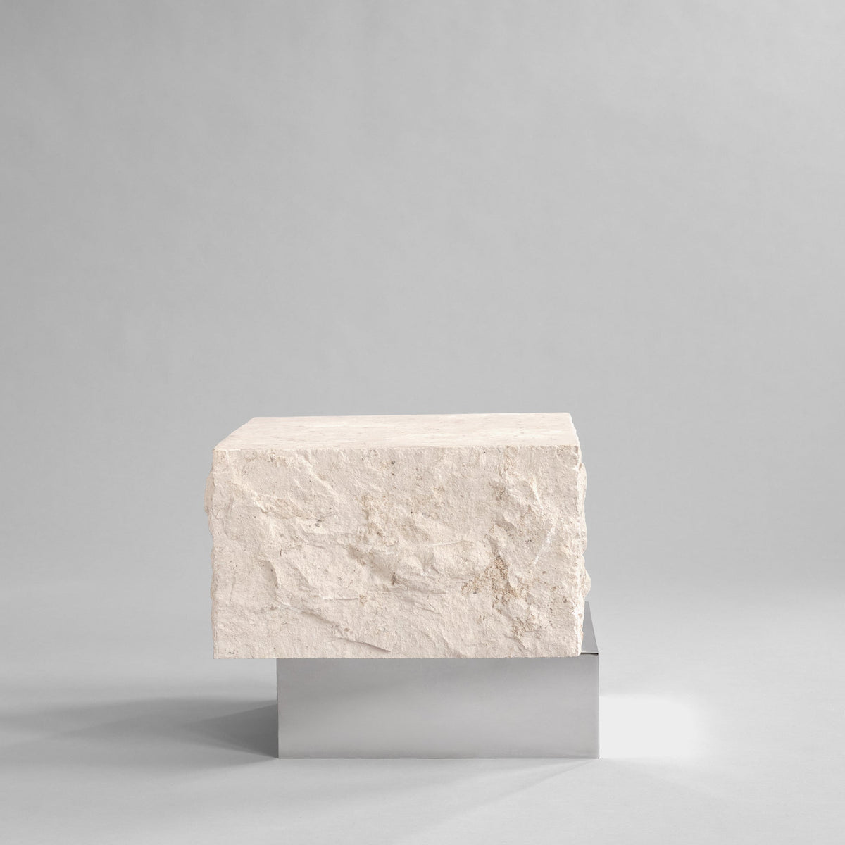 Temple Coffee Table, Low - Chrome / Limestone