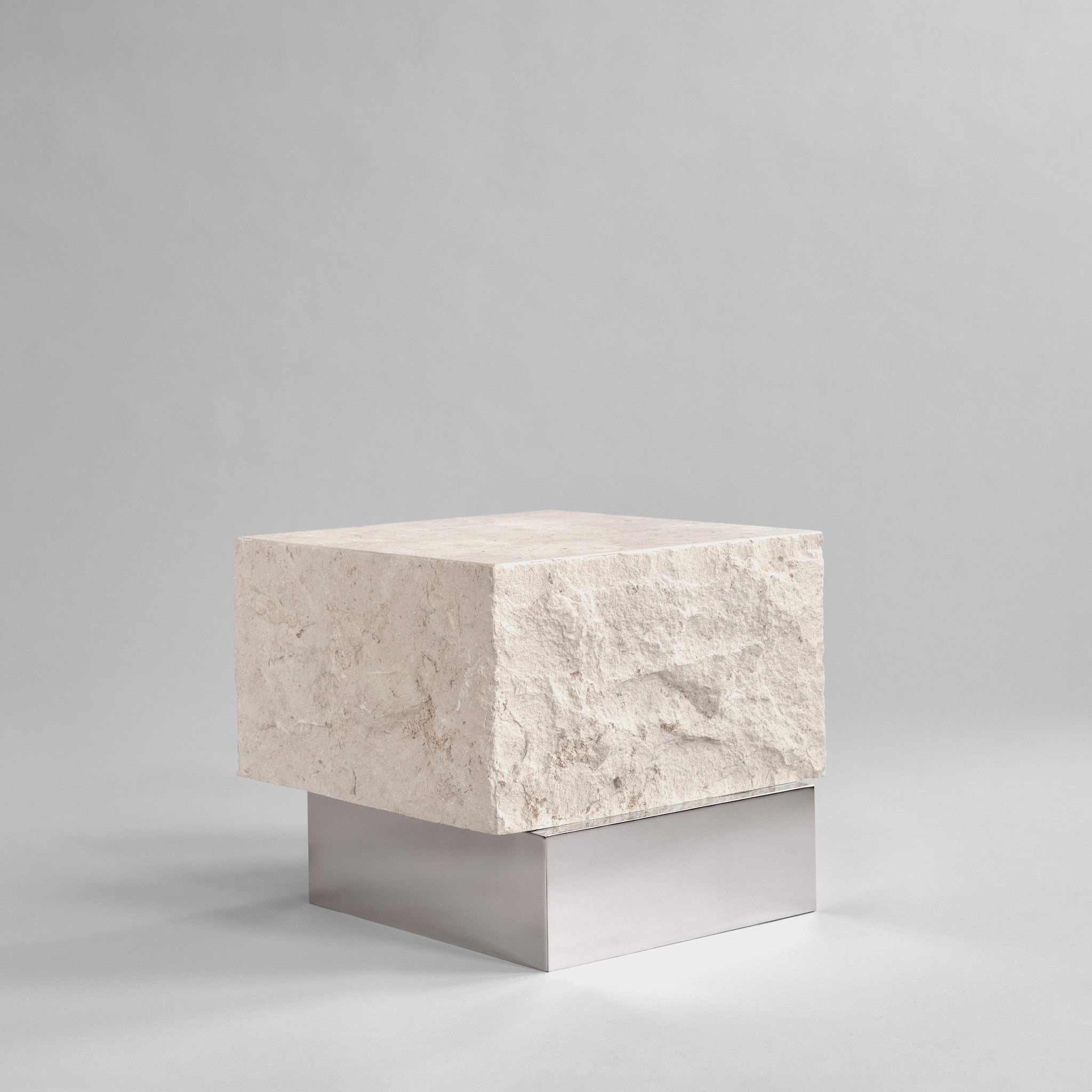 Temple Coffee Table, Low - Chrome / Limestone*