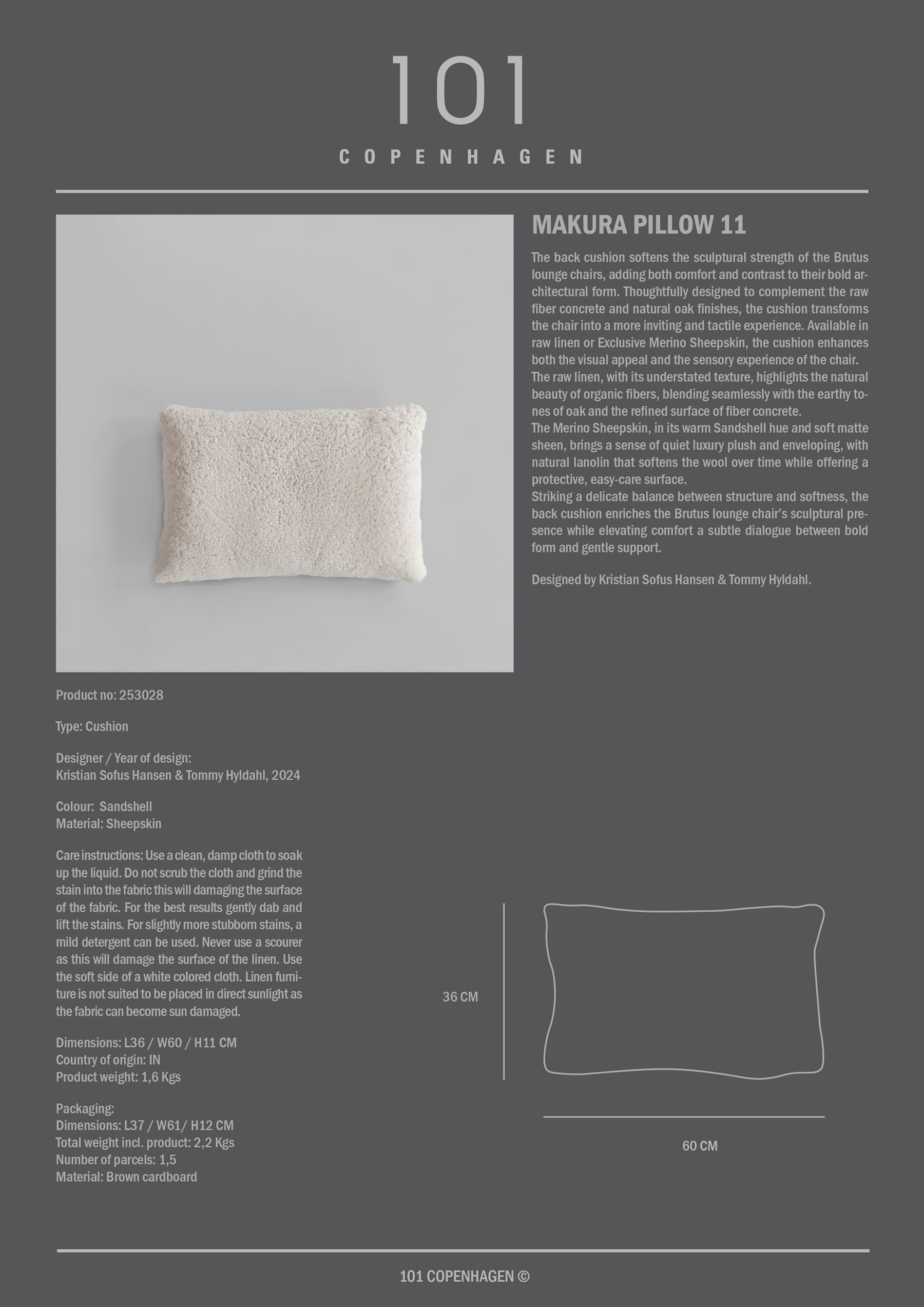 Makura Rectangular Cushion 11 - Sandshell Sheepskin*