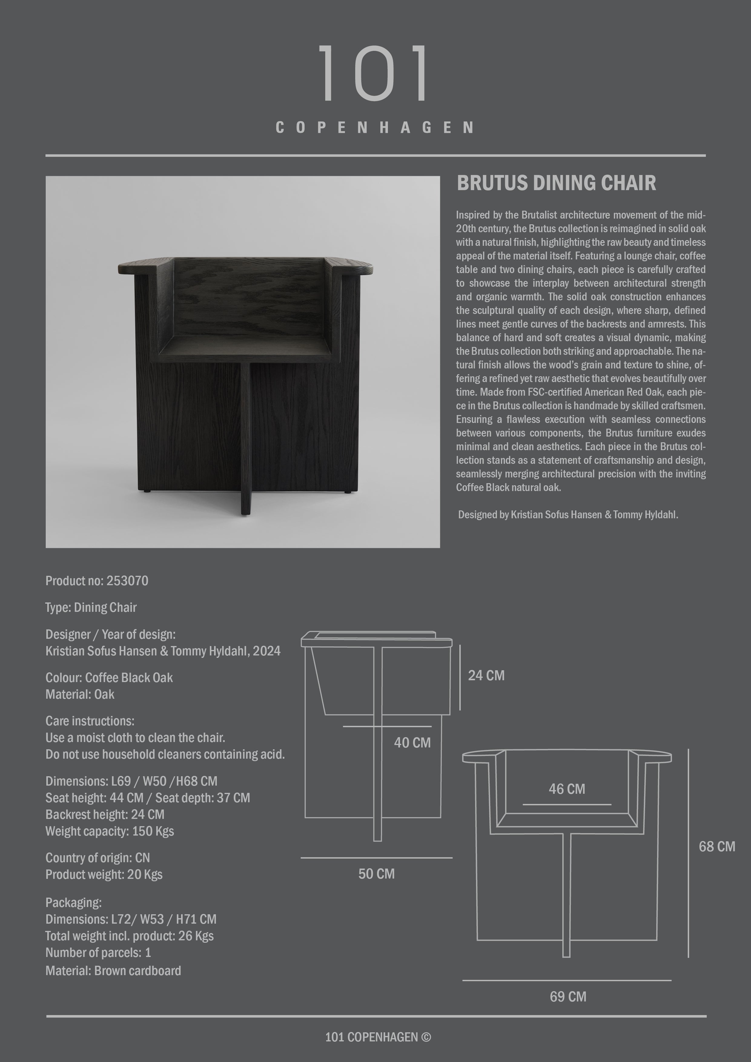 Brutus Dining Chair - Coffee Black Oak