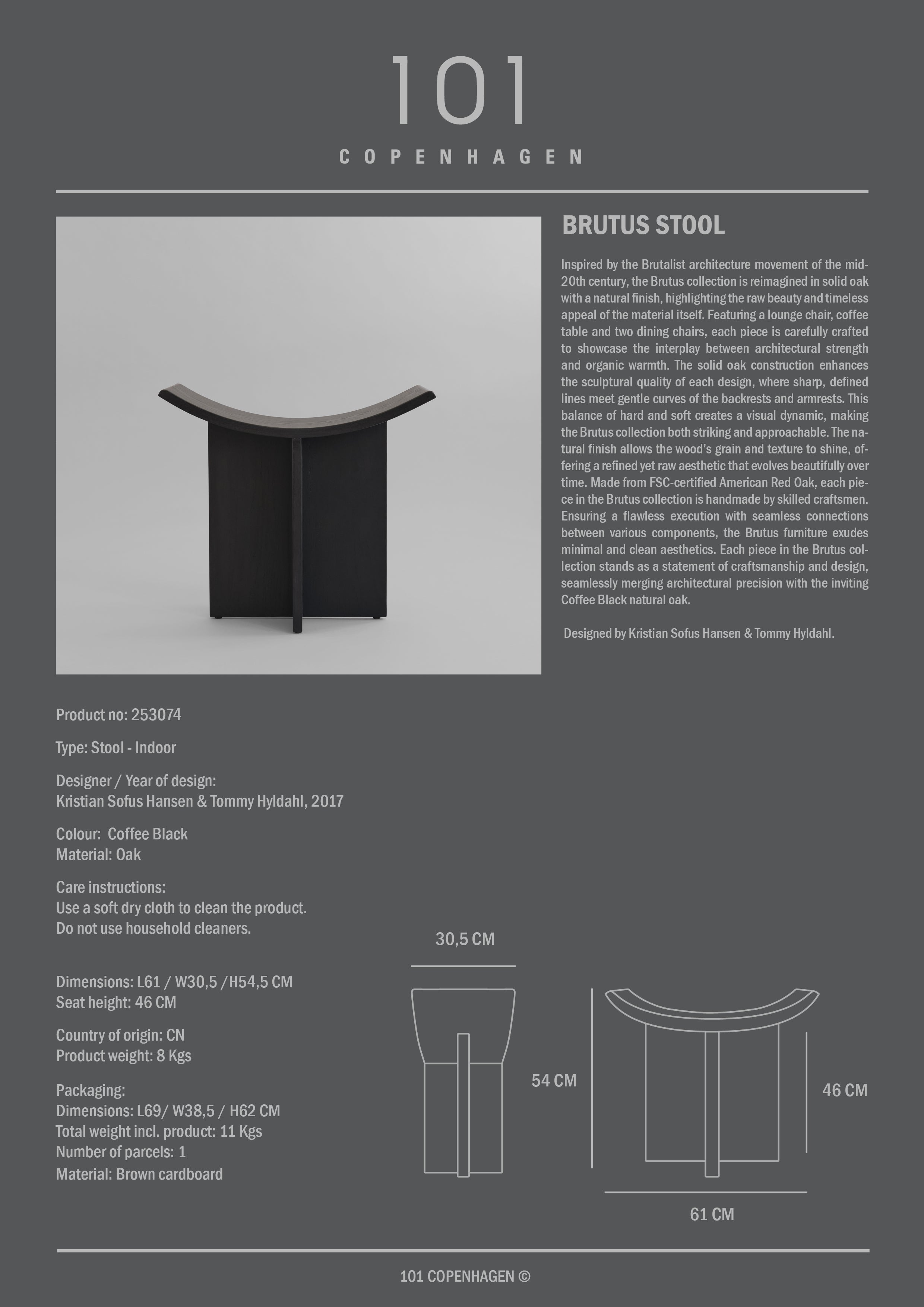 Brutus Stool - Coffee Black Oak *Pre-order