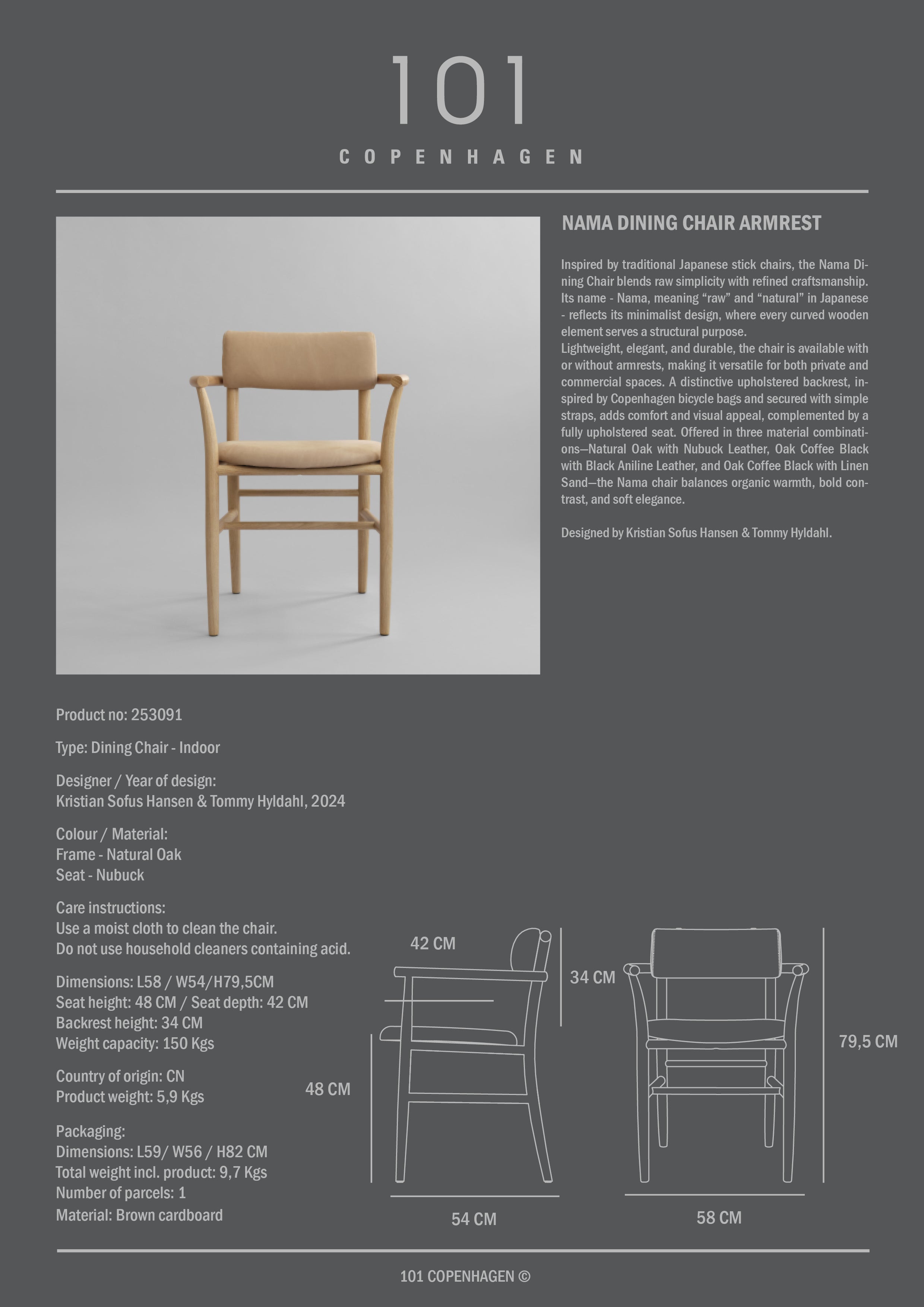 Nama Dining Chair, Armrest - Nubuck