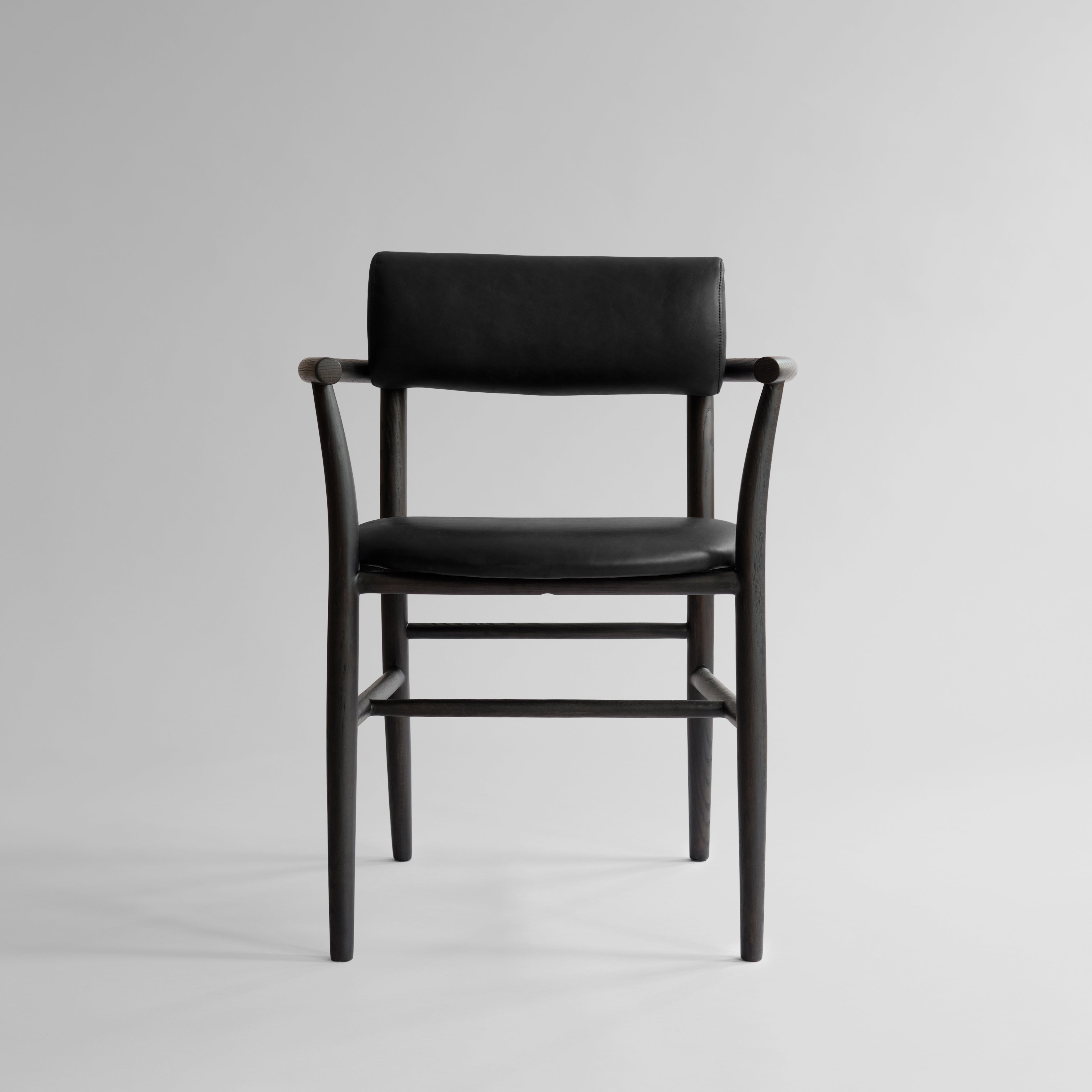 Nama Dining Chair, Armrest - Coffee Black, Aniline Leather