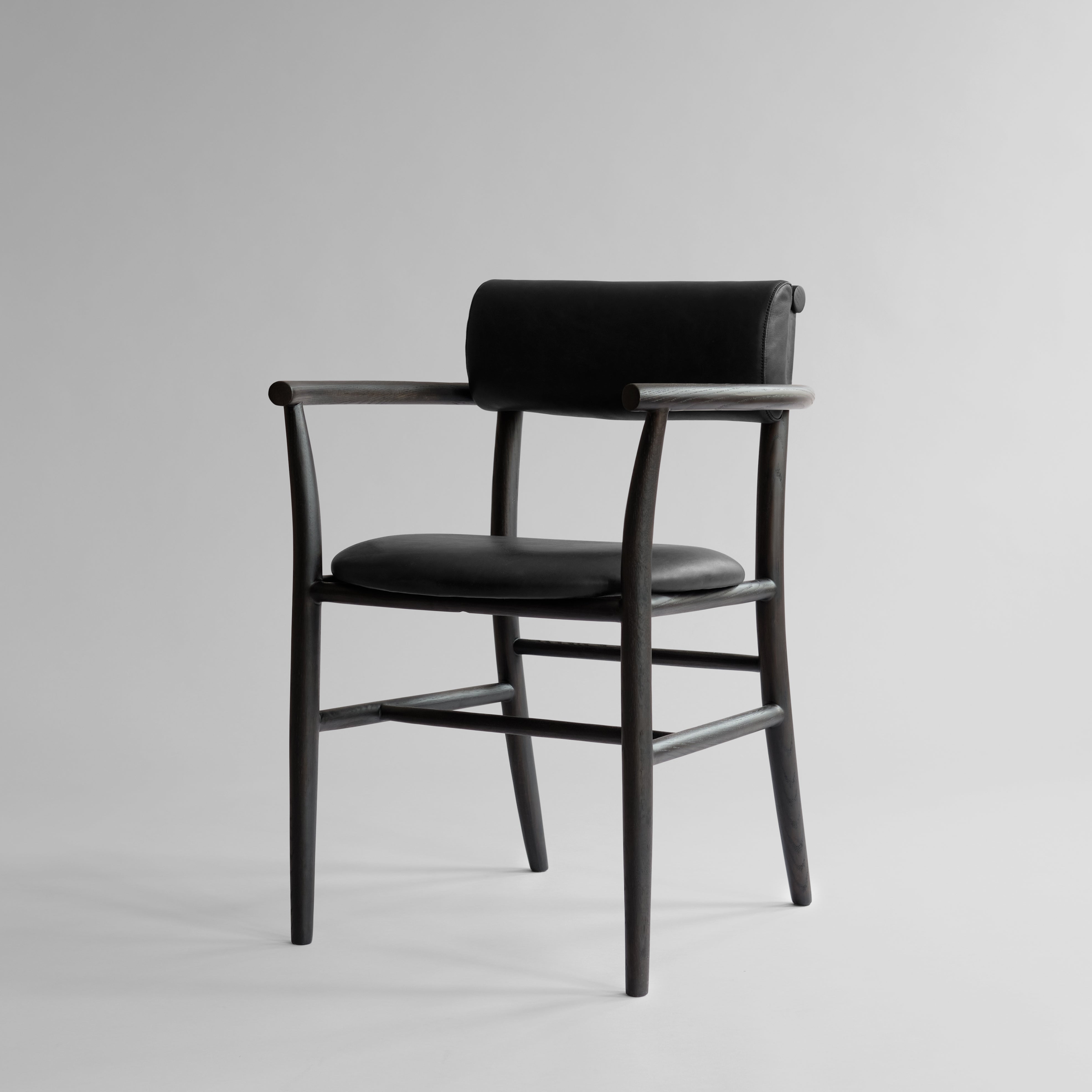 Nama Dining Chair, Armrest - Coffee Black, Aniline Leather