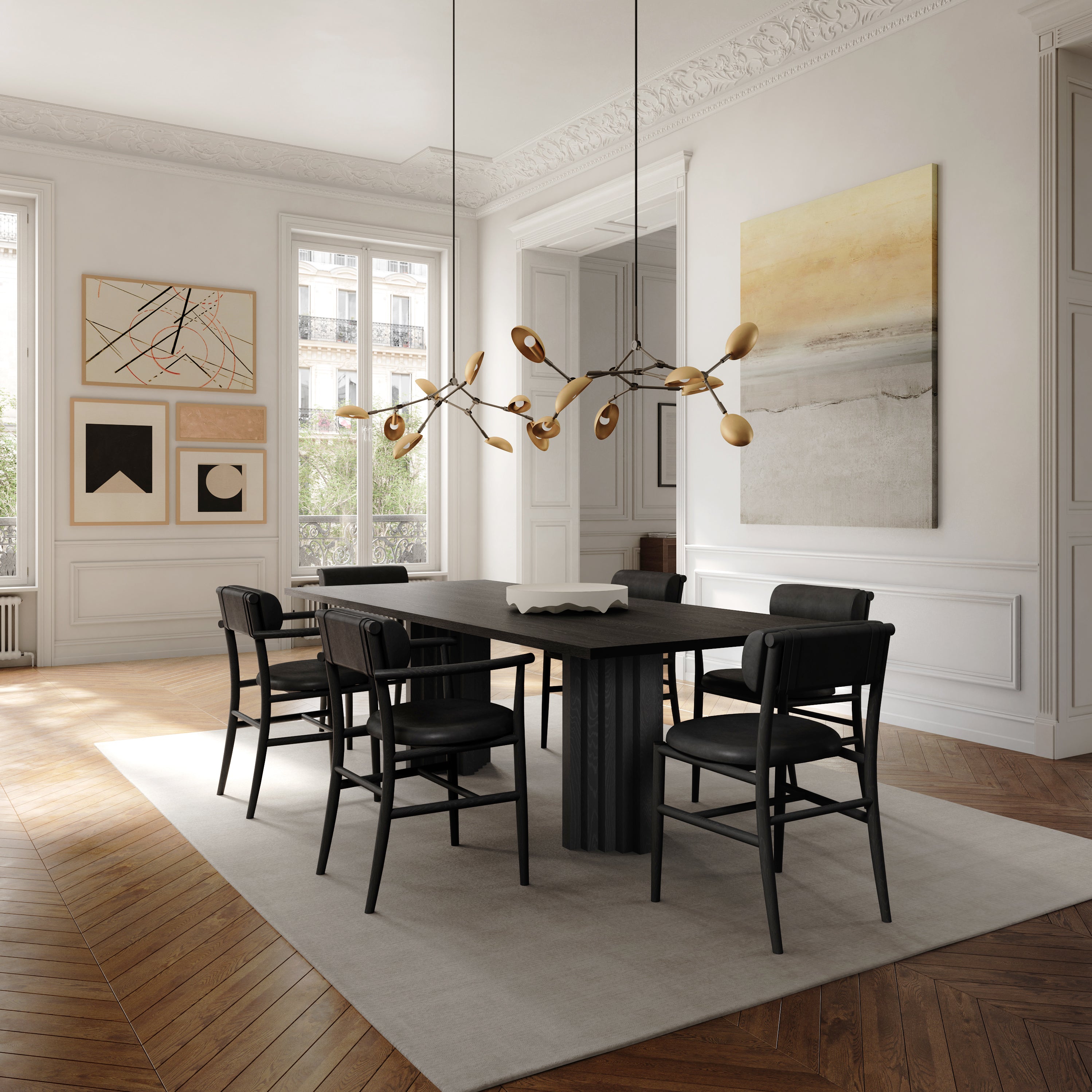 Nama Dining Chair, Armrest - Coffee Black, Aniline Leather