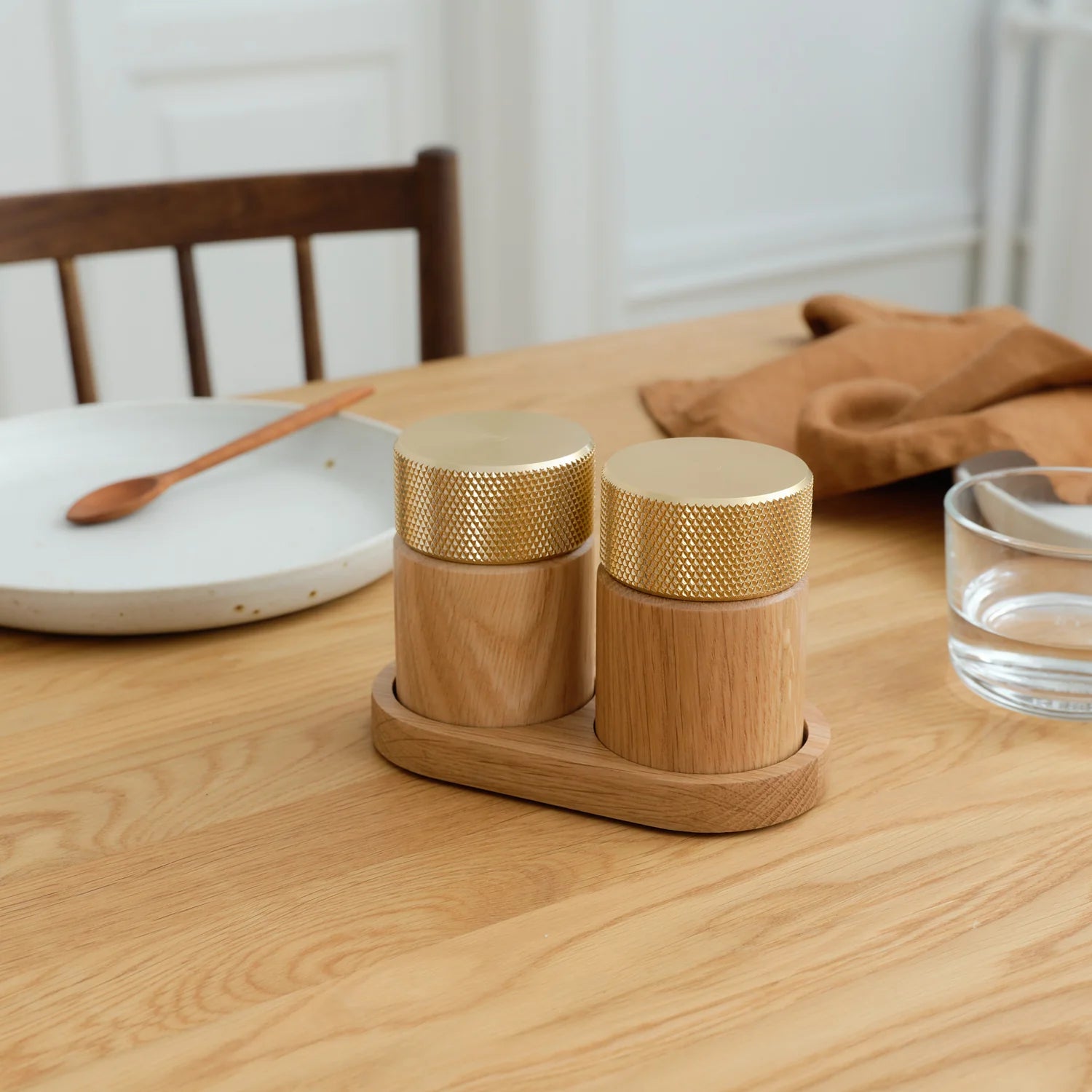SINA salt & pepper mill set - oak/brass*