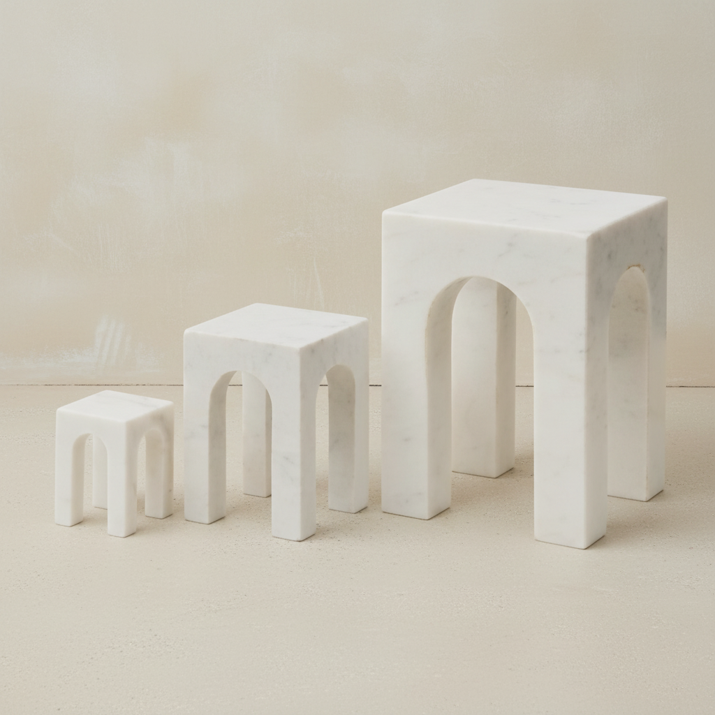 Arkis Bookends/Sculptures - Set of 3, White Marble