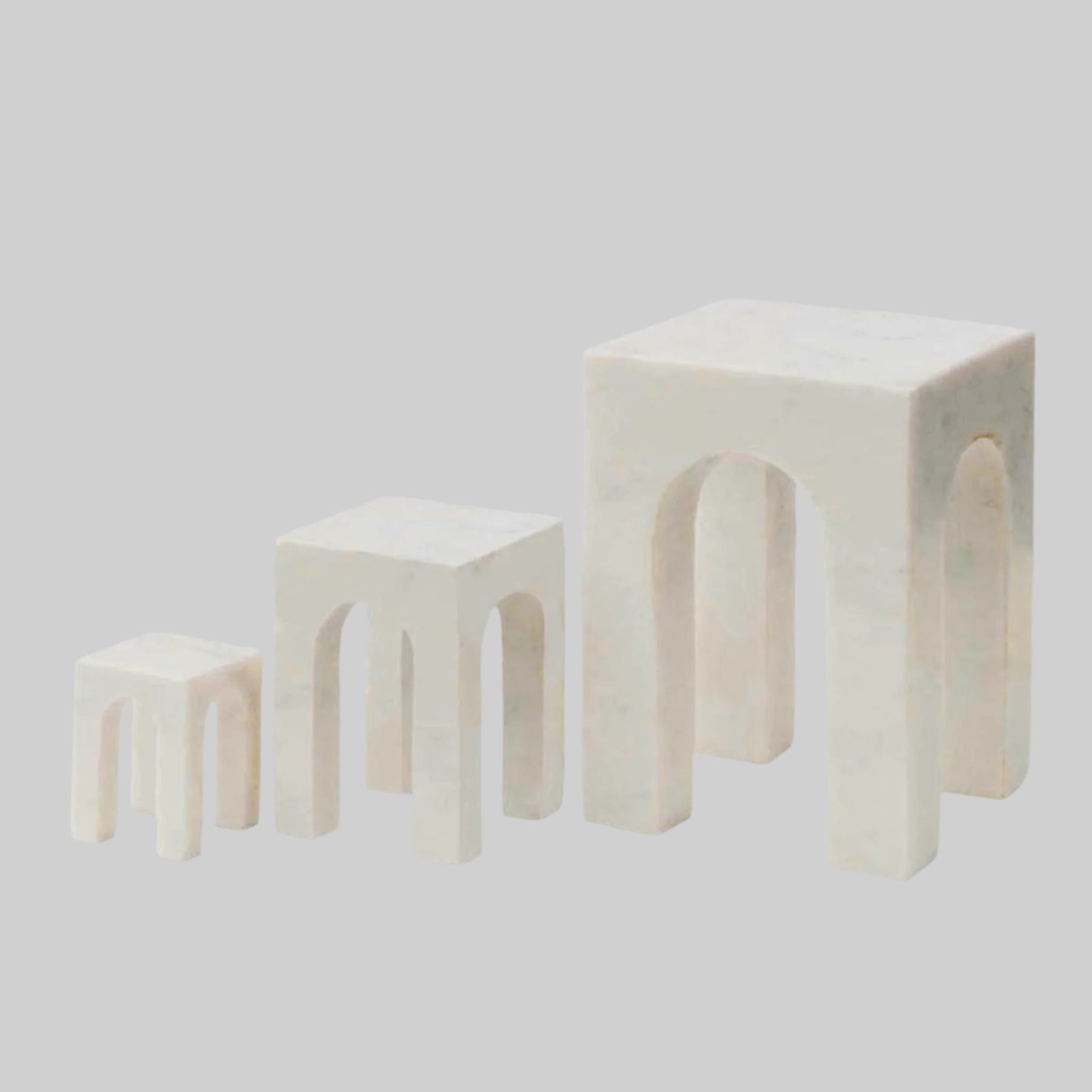 Arkis Bookends/Sculptures - Set of 3, White Marble