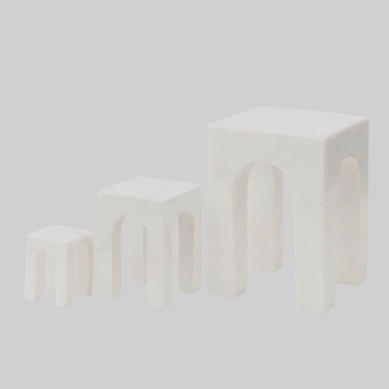 Arkis Bookends/Sculptures - Set of 3, White Marble