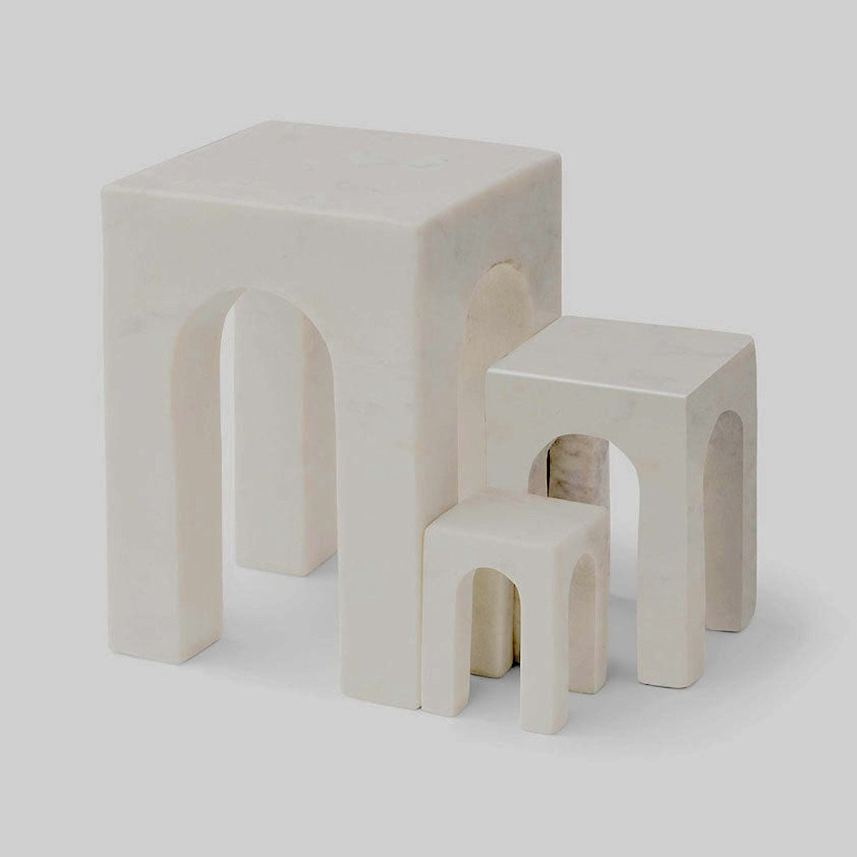 Arkis Bookends/Sculptures - Set of 3, White Marble