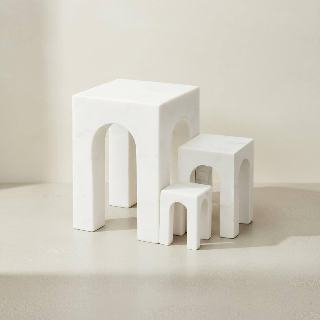 Arkis Bookends/Sculptures - Set of 3, White Marble