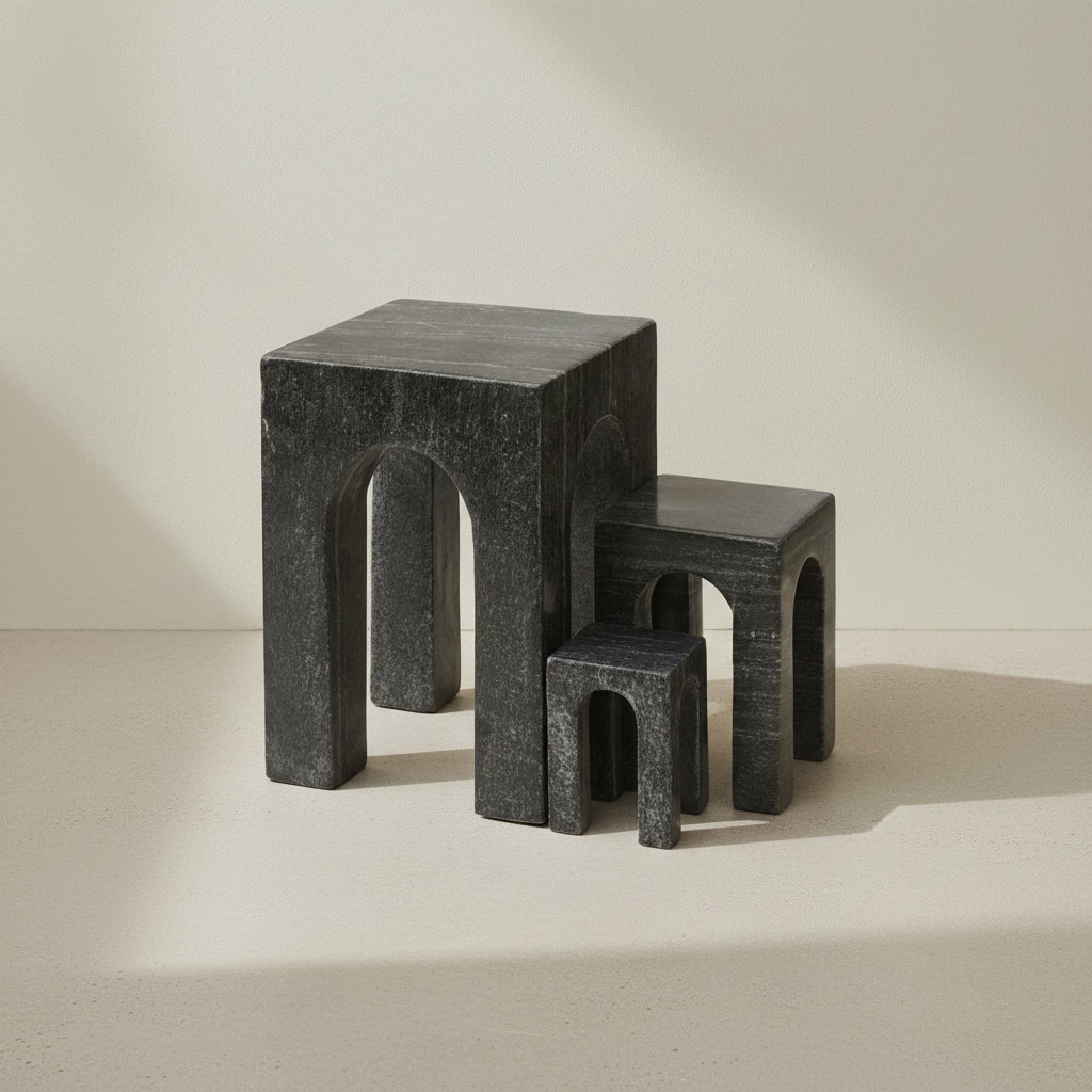 Arkis Bookends/Sculptures - Set of 3, Black Marble