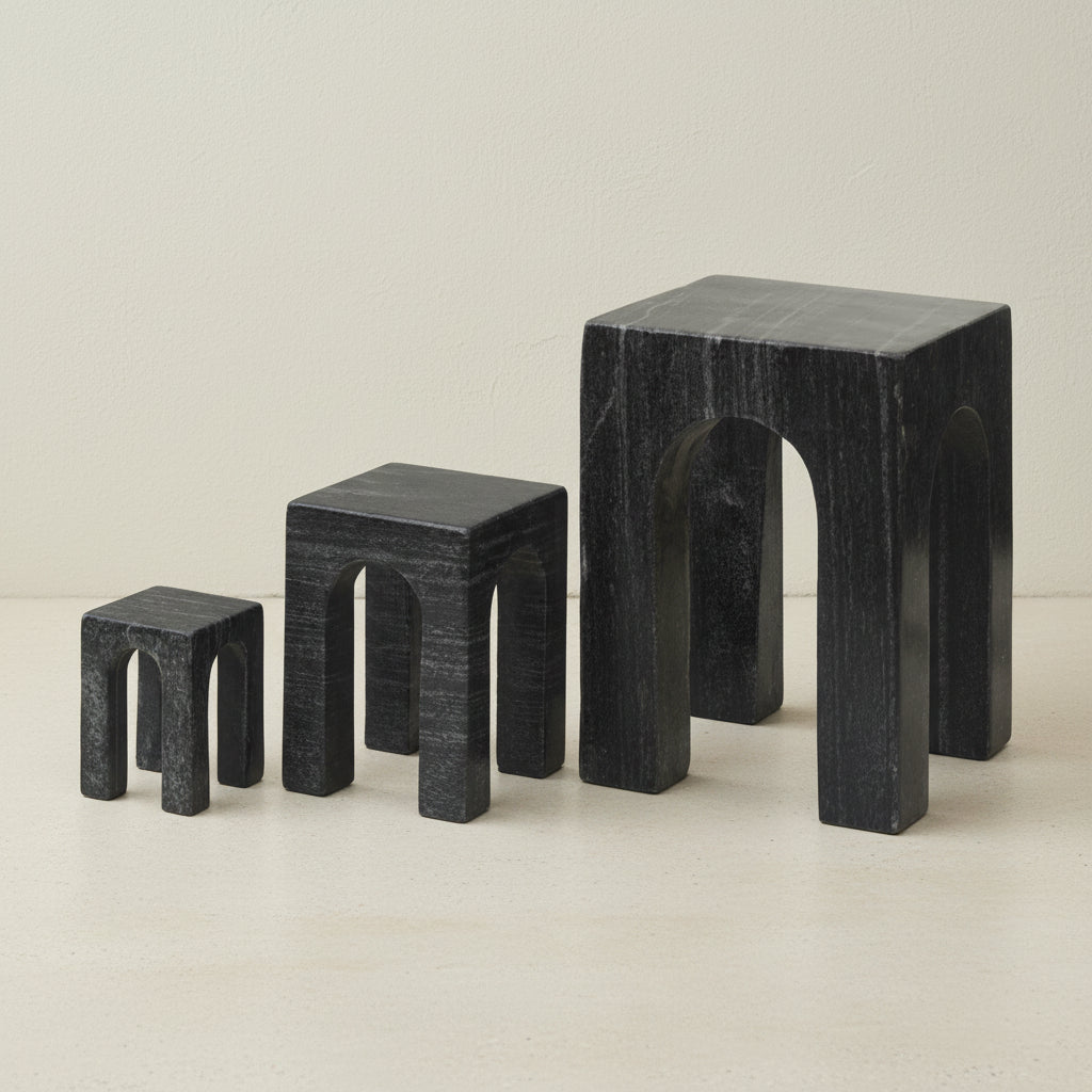 Arkis Bookends/Sculptures - Set of 3, Black Marble