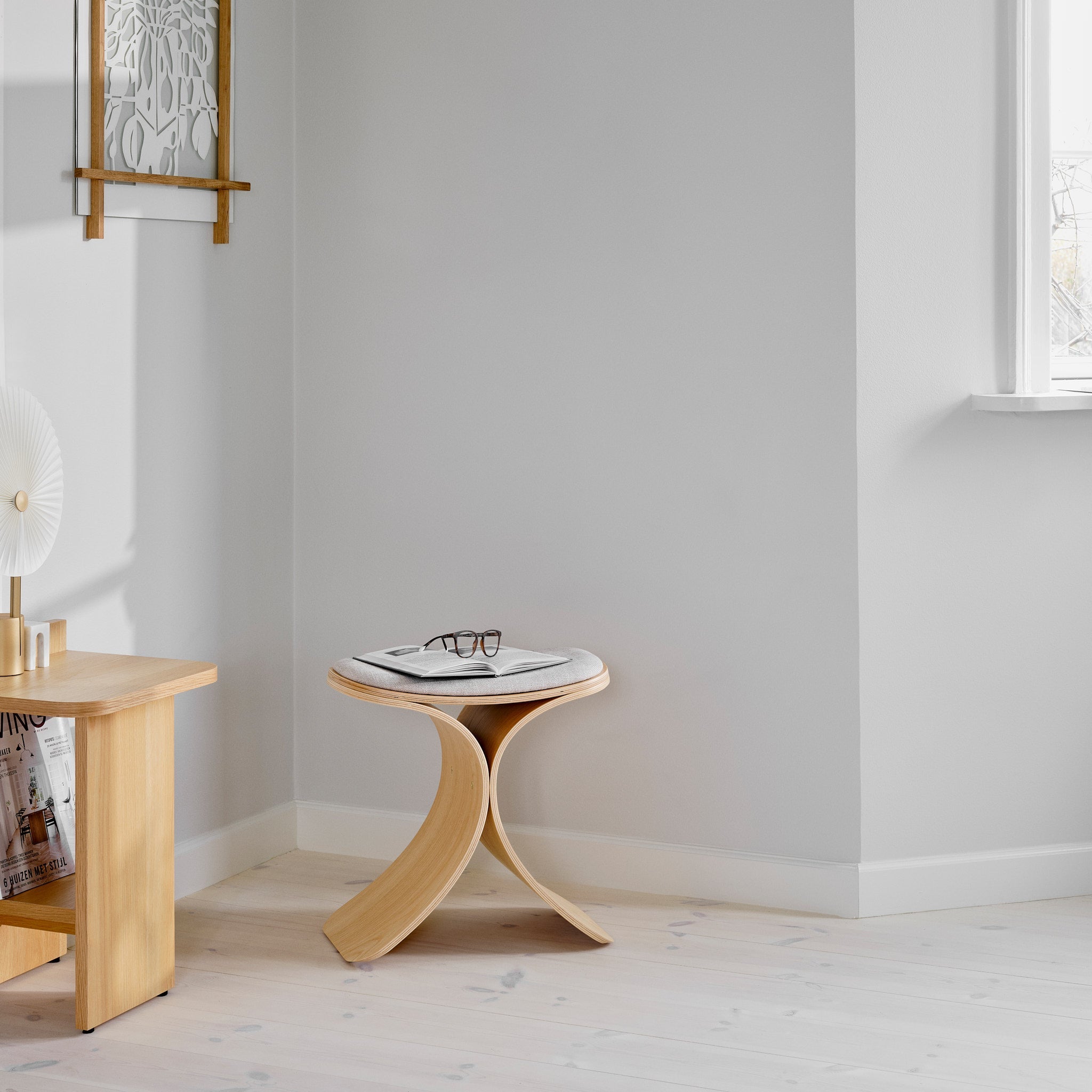 Luno Stool oak/ beige textile*