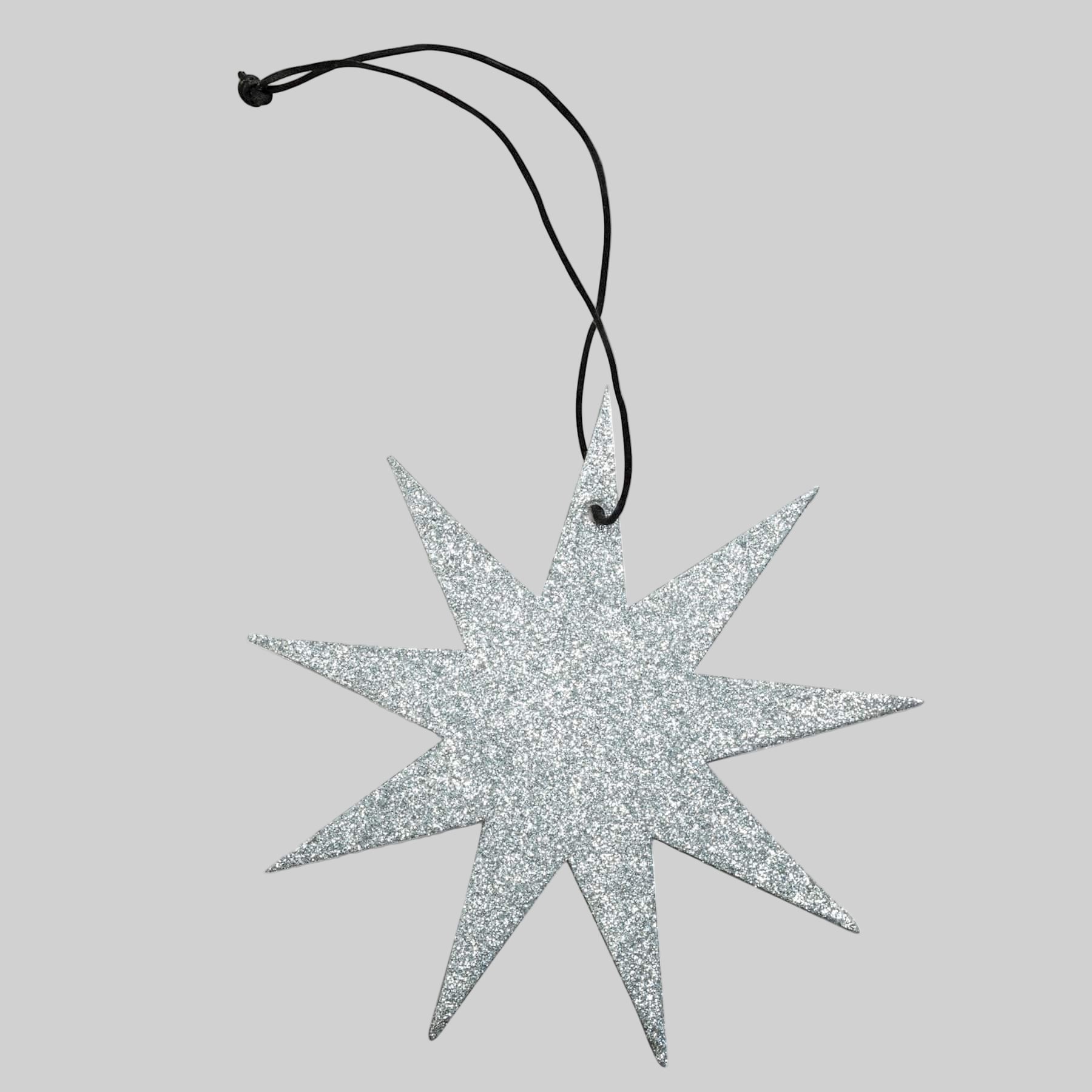 Holiday Ornament - 9-point glitter star, silver (box of 12)