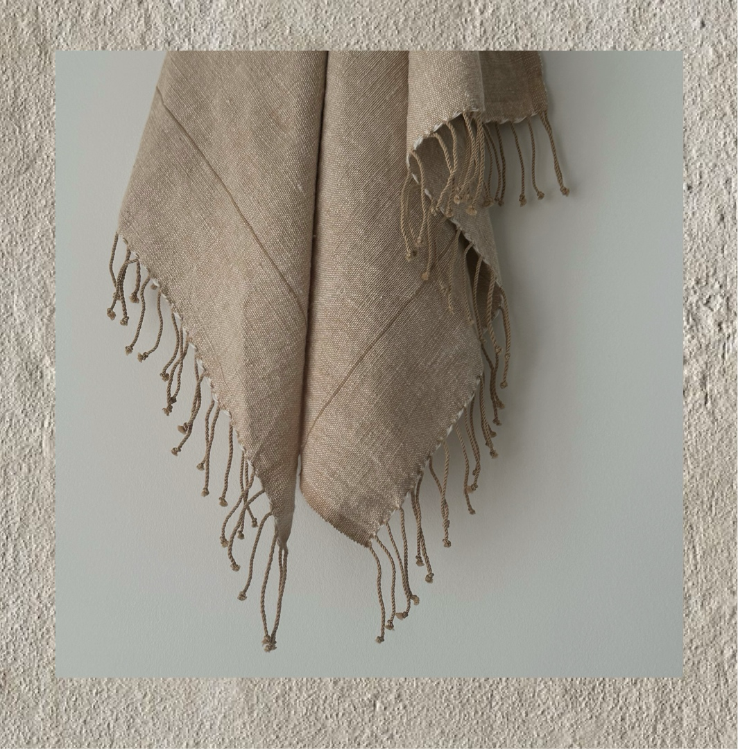 Myrsky Towel, Beige with Brown Stripe - Hand Woven