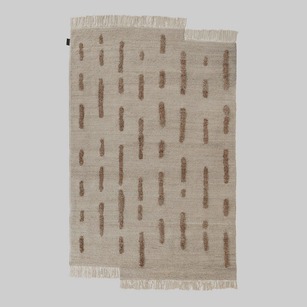 Laine, White + Brown - Hand Knotted Rug