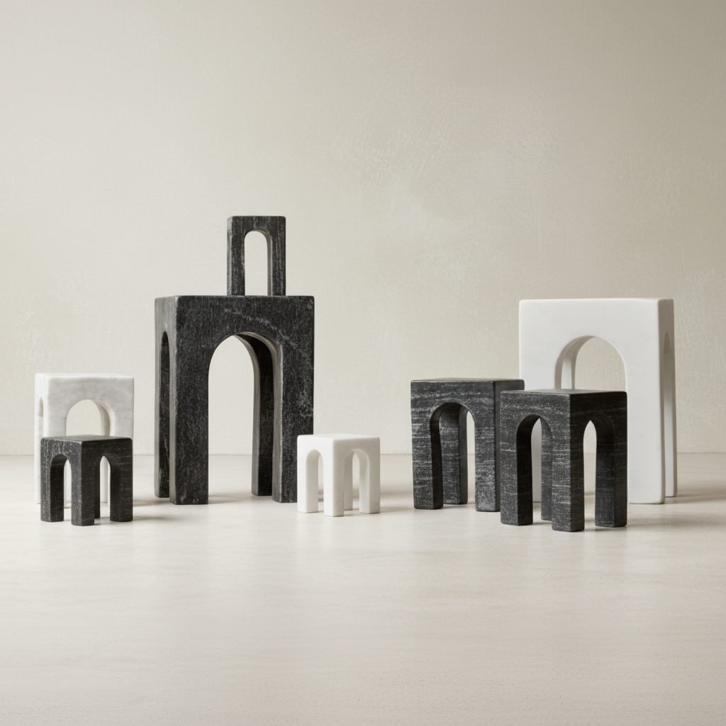 Arkis Bookends/Sculptures - Set of 3, White Marble