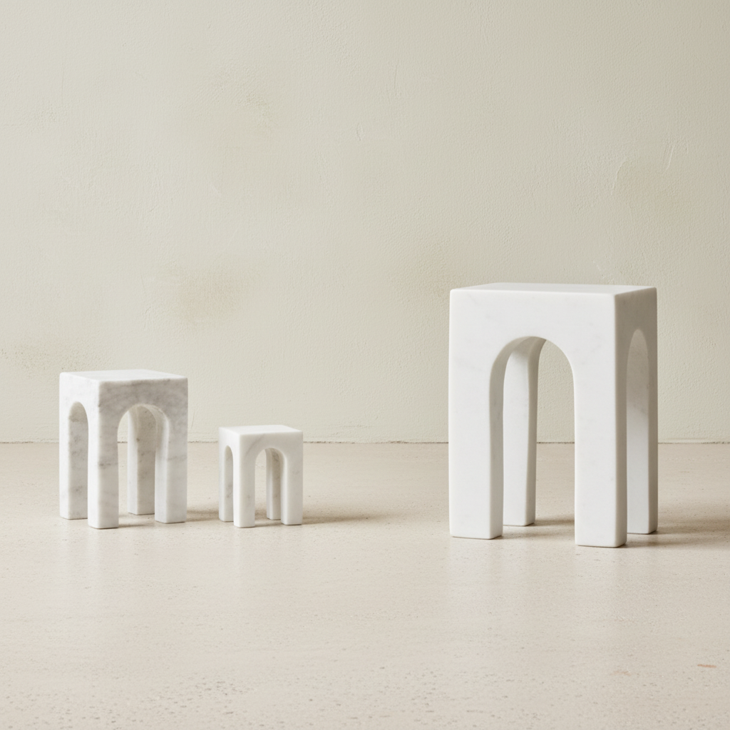 Arkis Bookends/Sculptures - Set of 3, White Marble