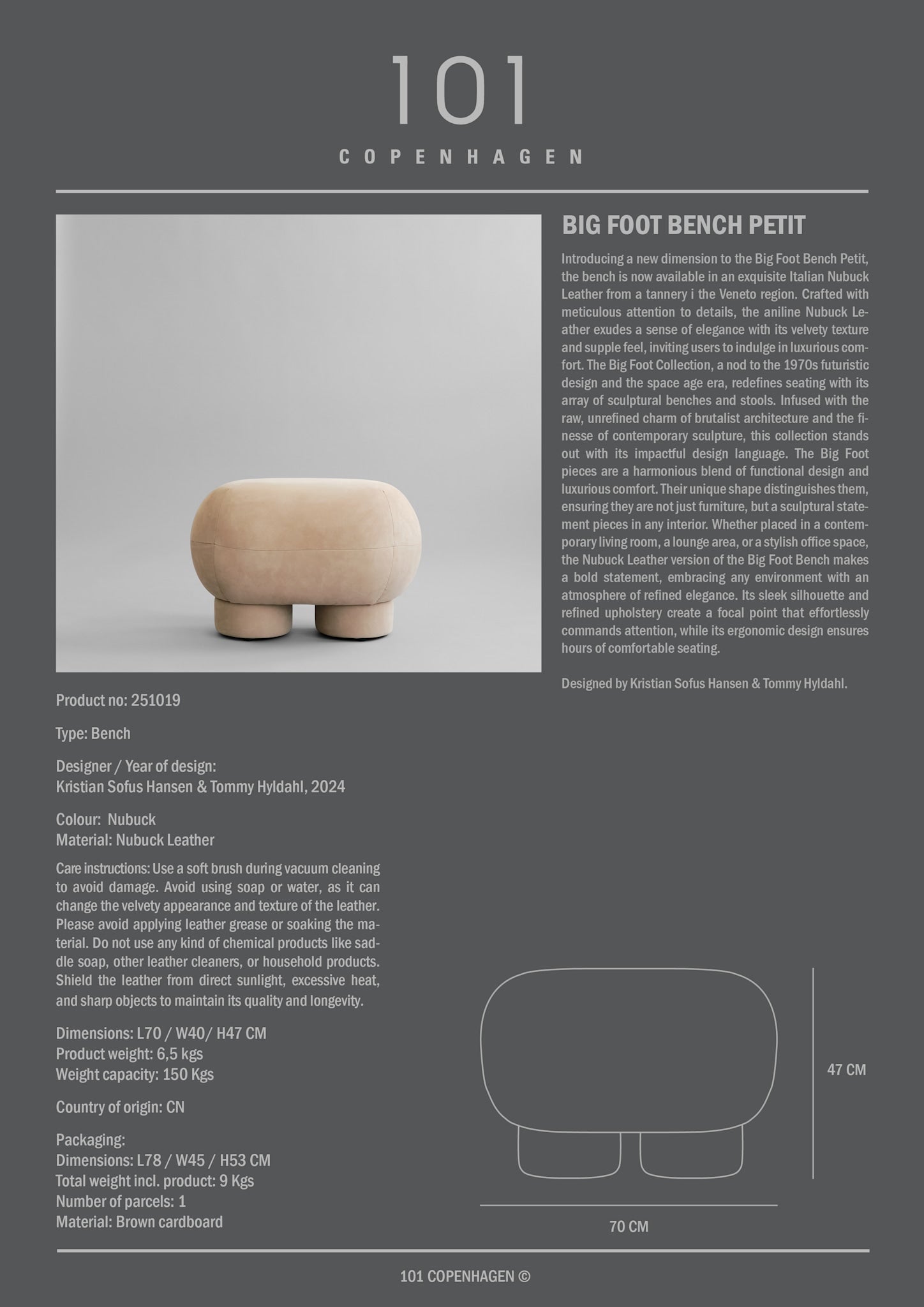 Big Foot Bench, Petit - Nubuck