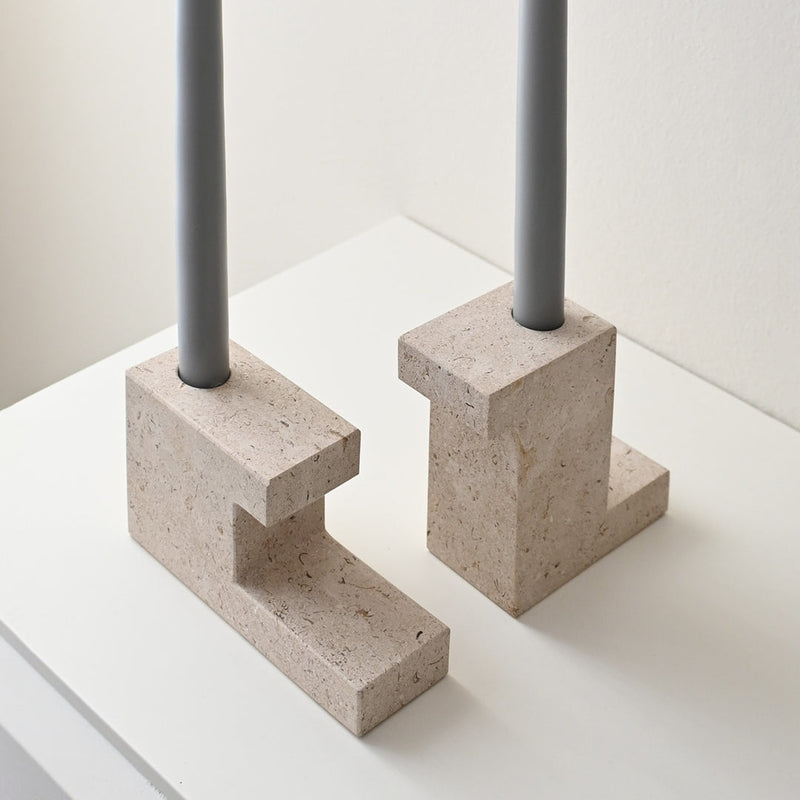 Brick Candleholder, Low - Limestone
