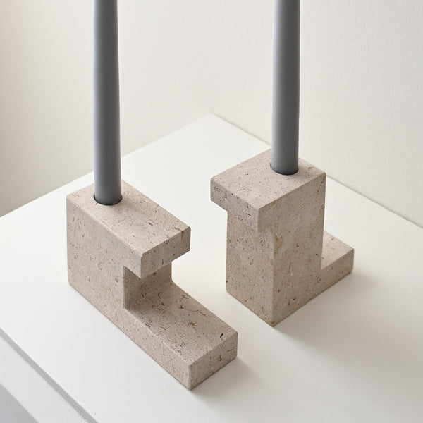 Brick Candleholder, Tall - Limestone