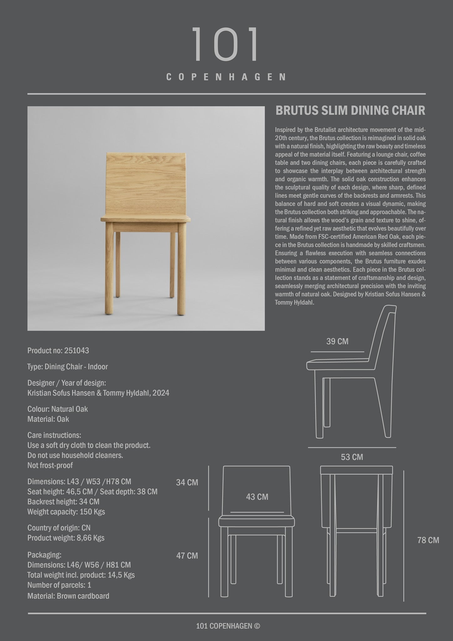 Brutus Slim Dining Chair - Natural Oak*
