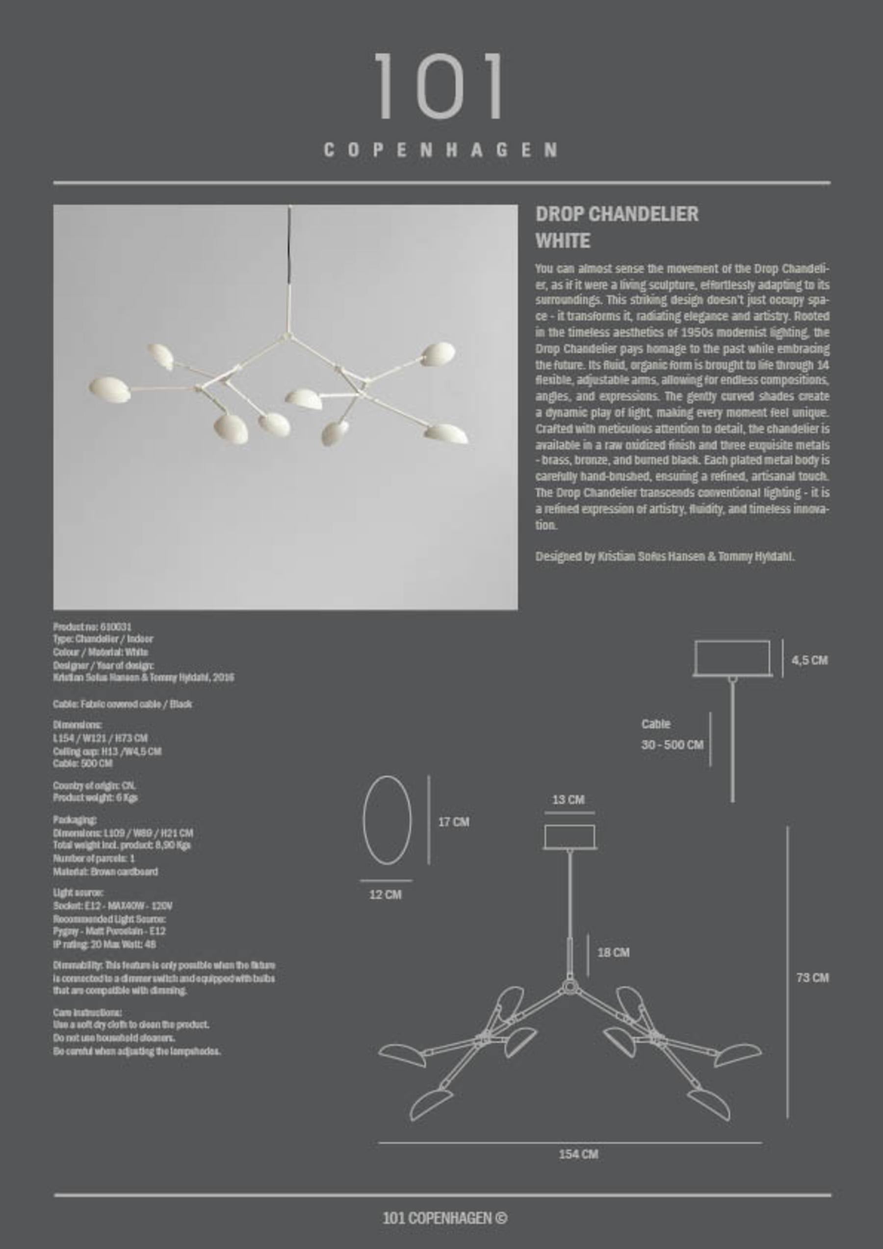 Drop Chandelier - White, UL