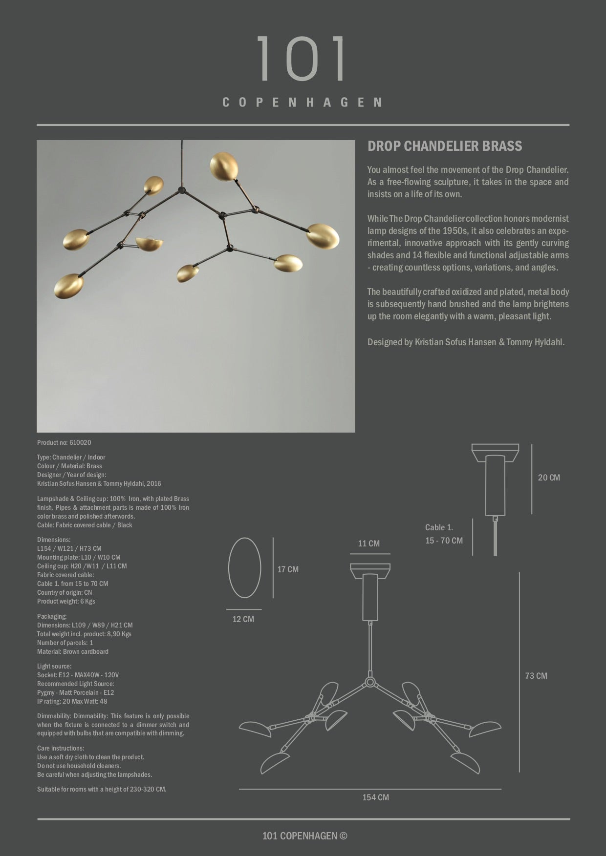 Drop Chandelier - Brass