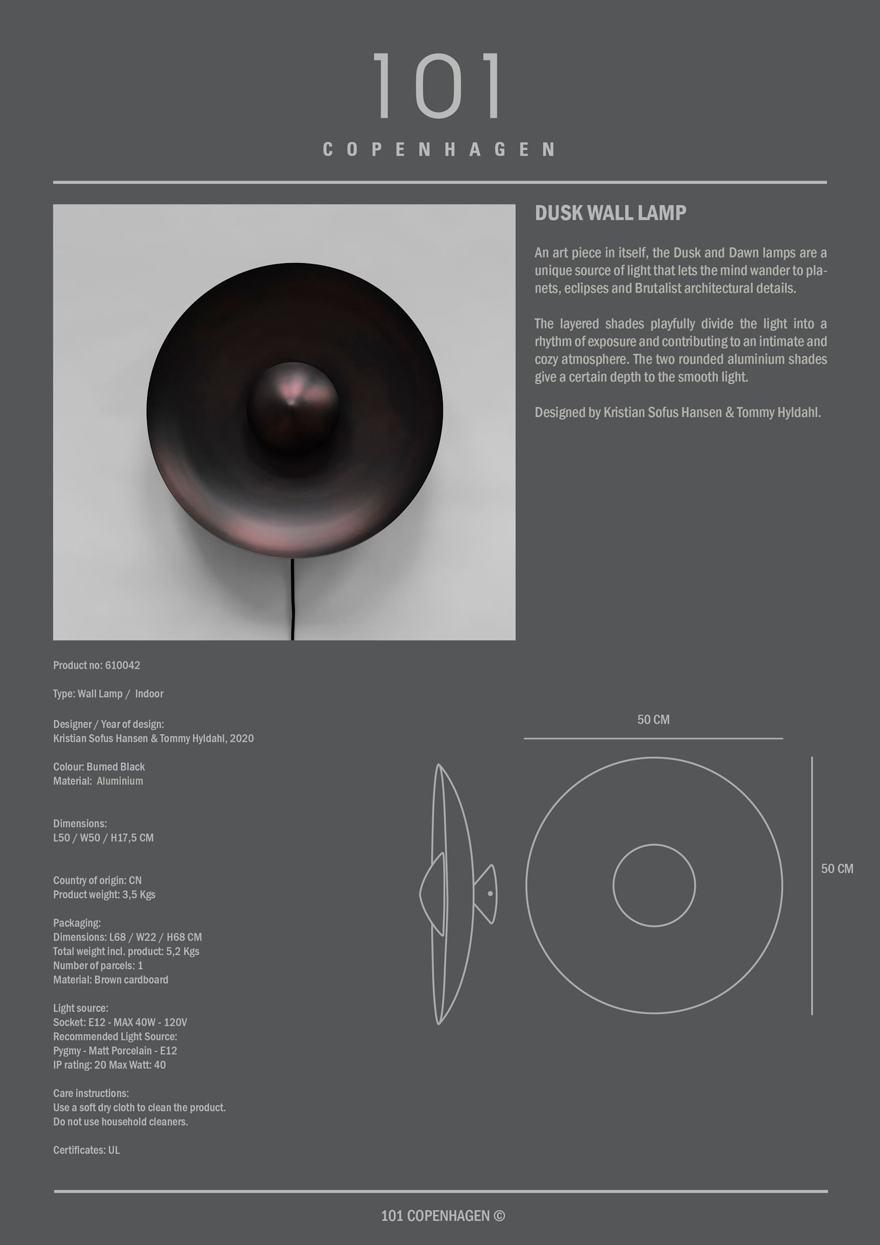 Dusk Wall Lamp - Burned Black, UL