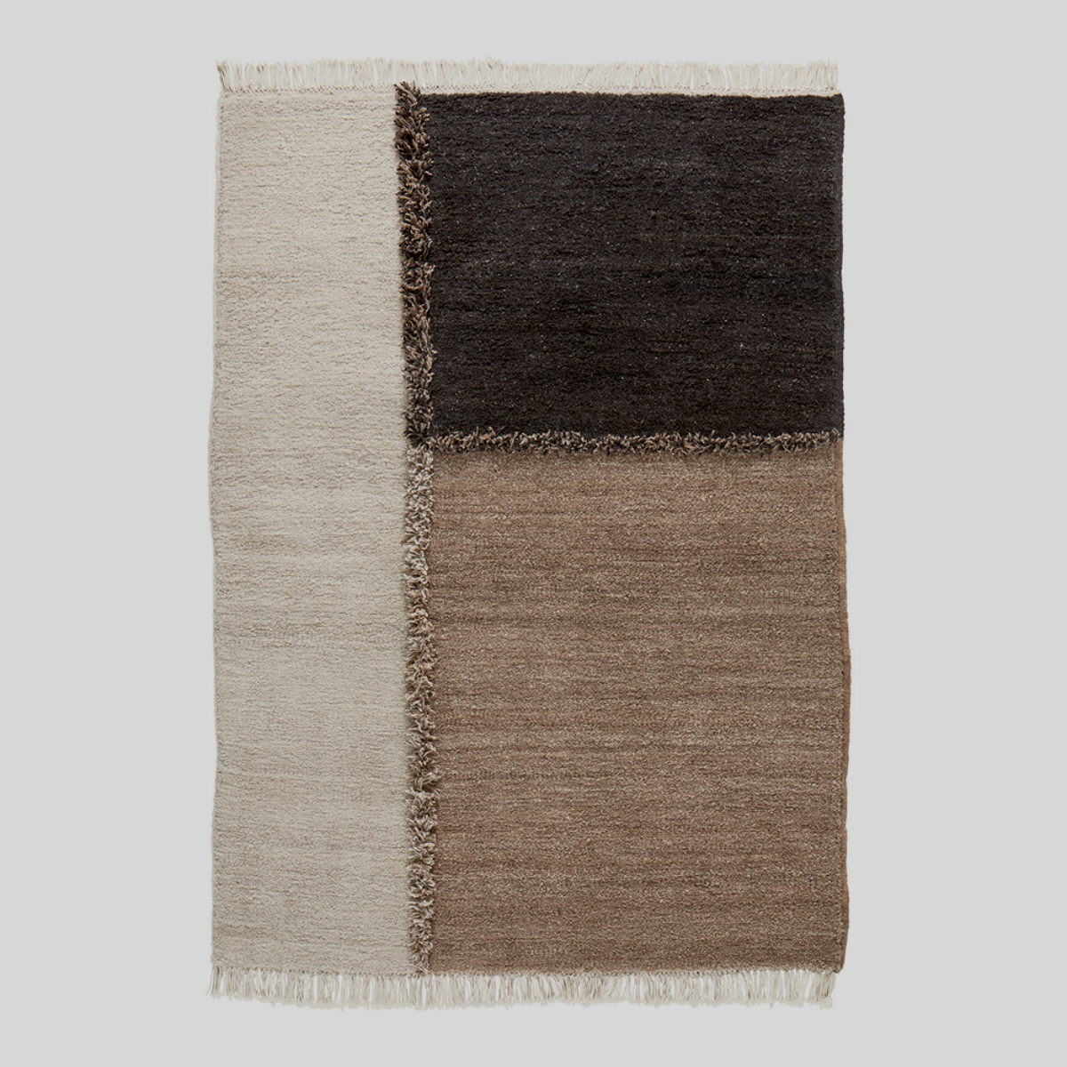 E-1027 White, Brown + Black - Hand Knotted Rug