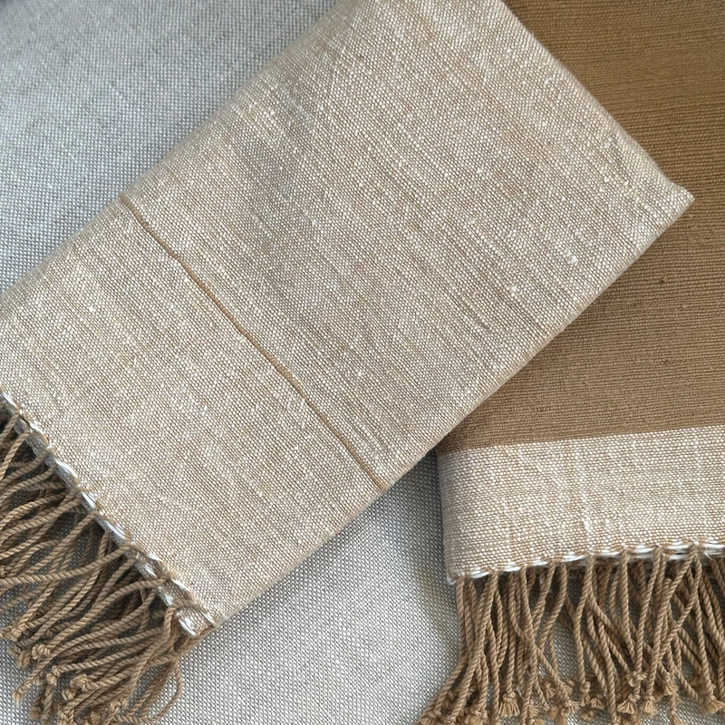 Myrsky Towel, Beige with Brown Stripe - Hand Woven