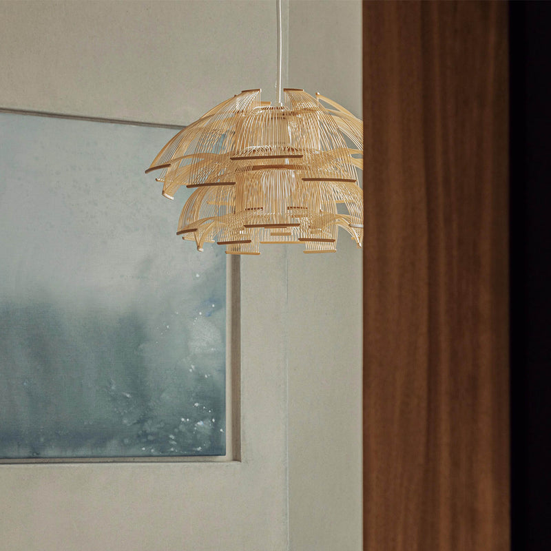 Bamboo pendant light with a single cord