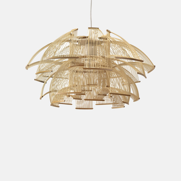 Bamboo pendant light, shaped like a blooming flower