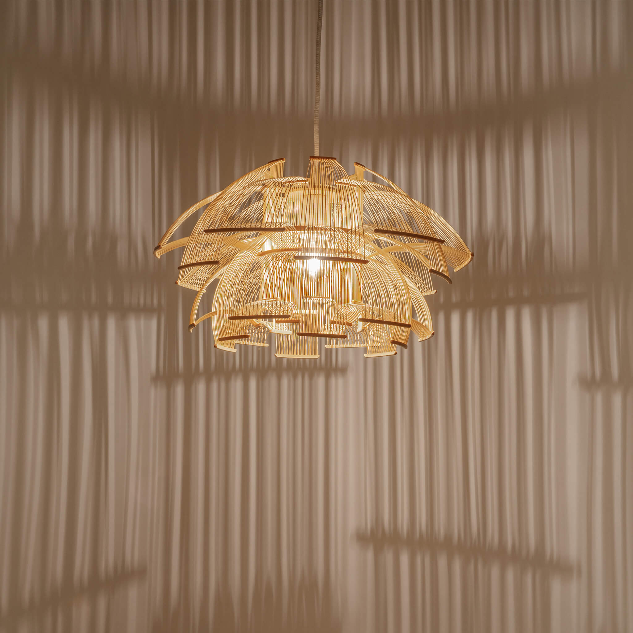 Bamboo pendant light shaped like a flower