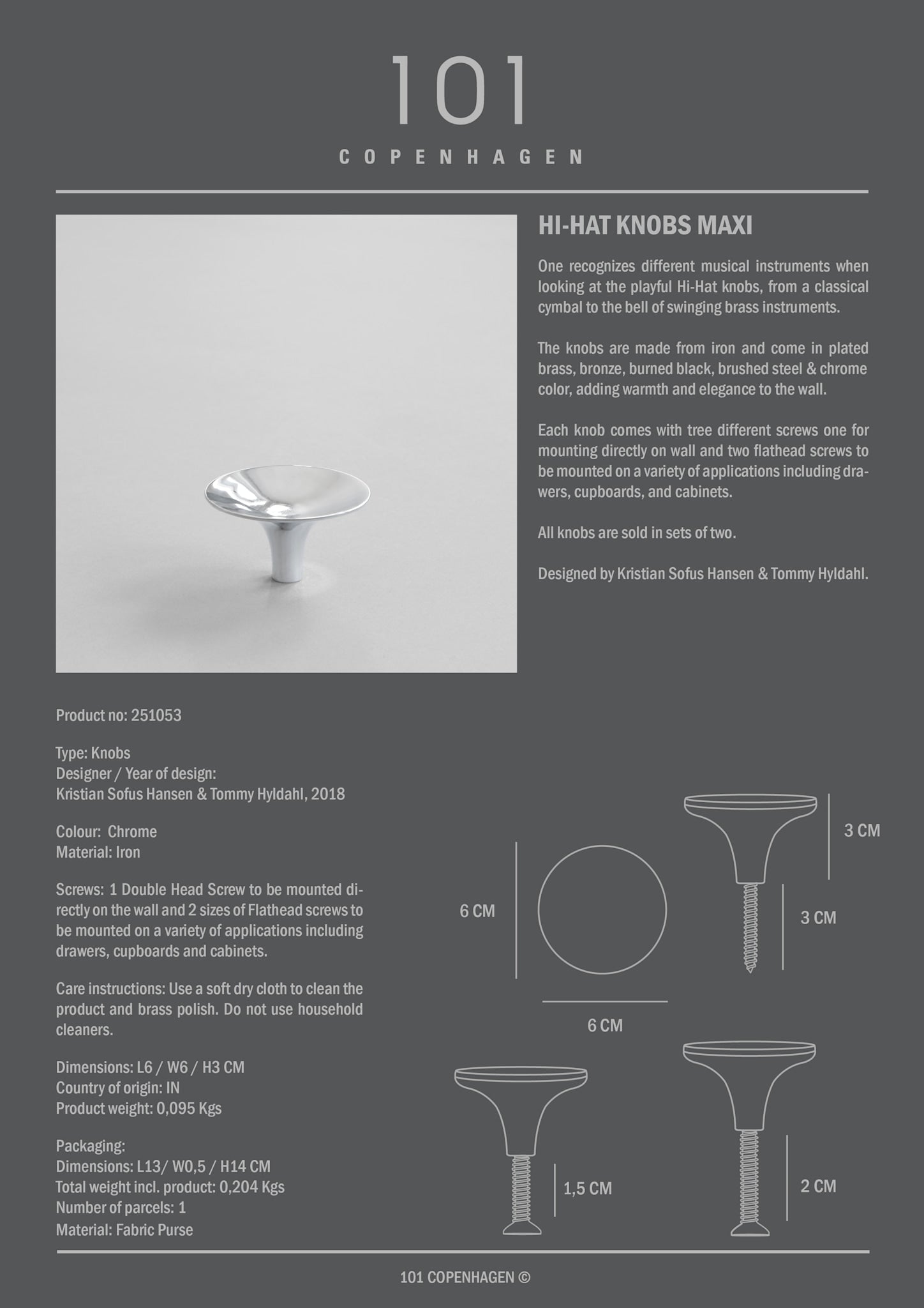 HiHat Knobs, Maxi - Chrome*