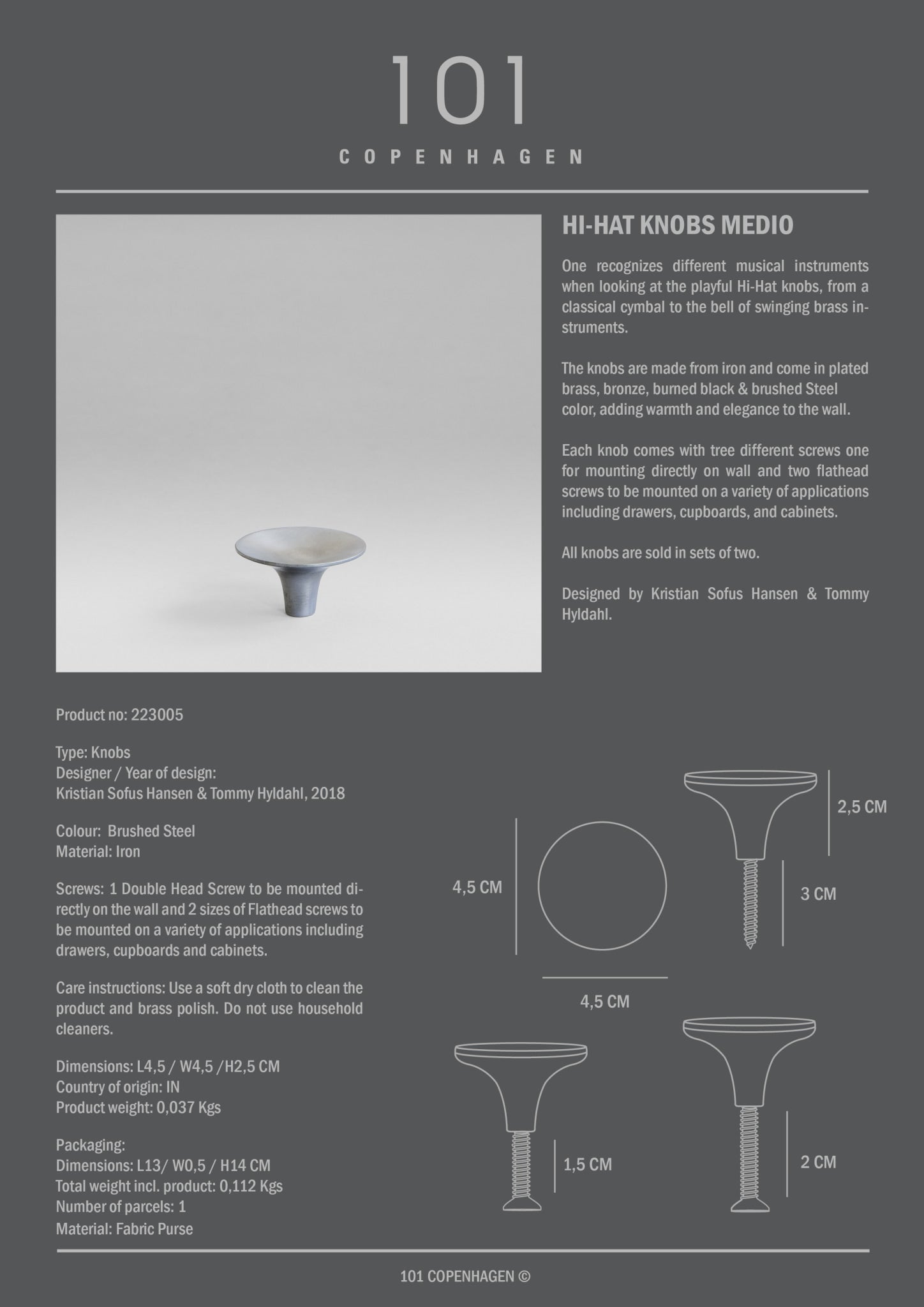 HiHat Knobs, Medio - Brushed Steel - 101 CPH