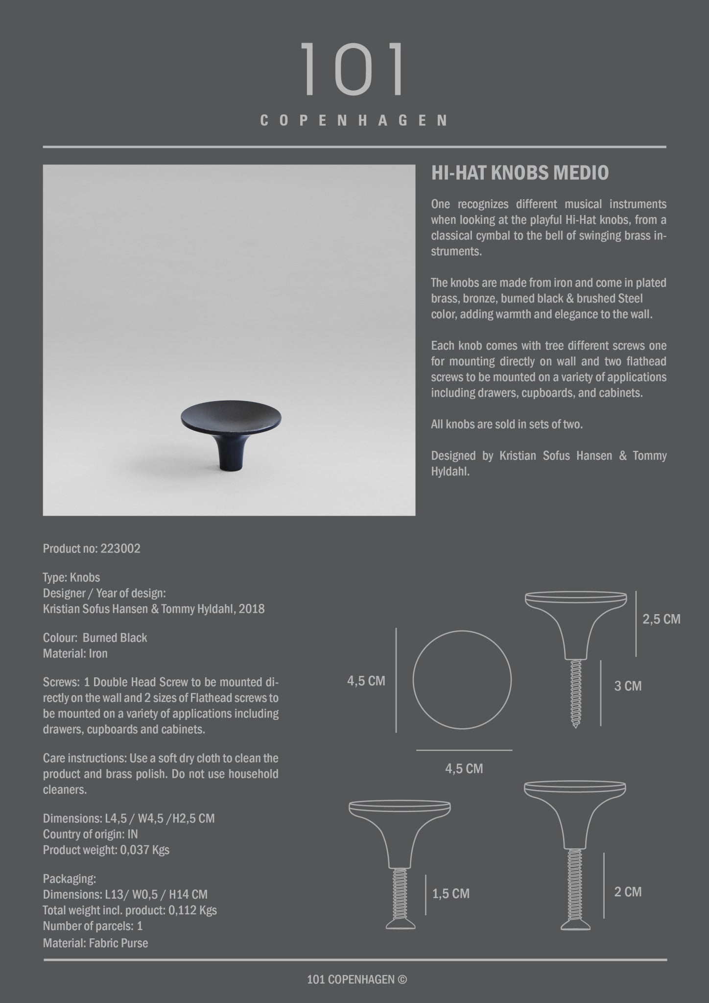 HiHat Knobs, Medio - Burned Black - 101 CPH