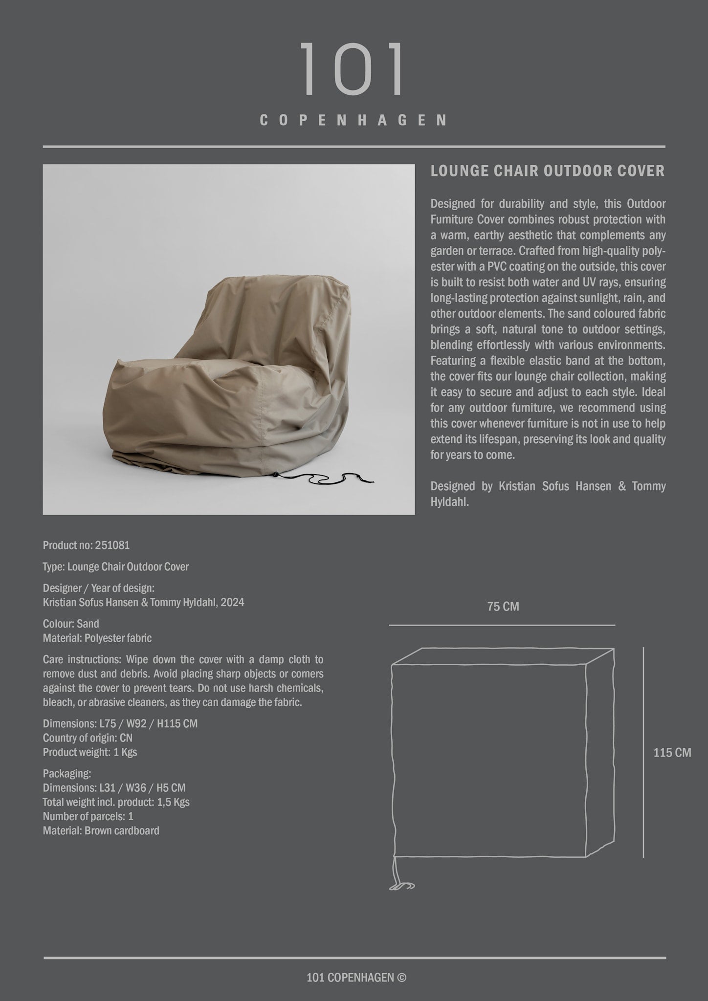 Lounge Chair Outdoor Cover - Sand