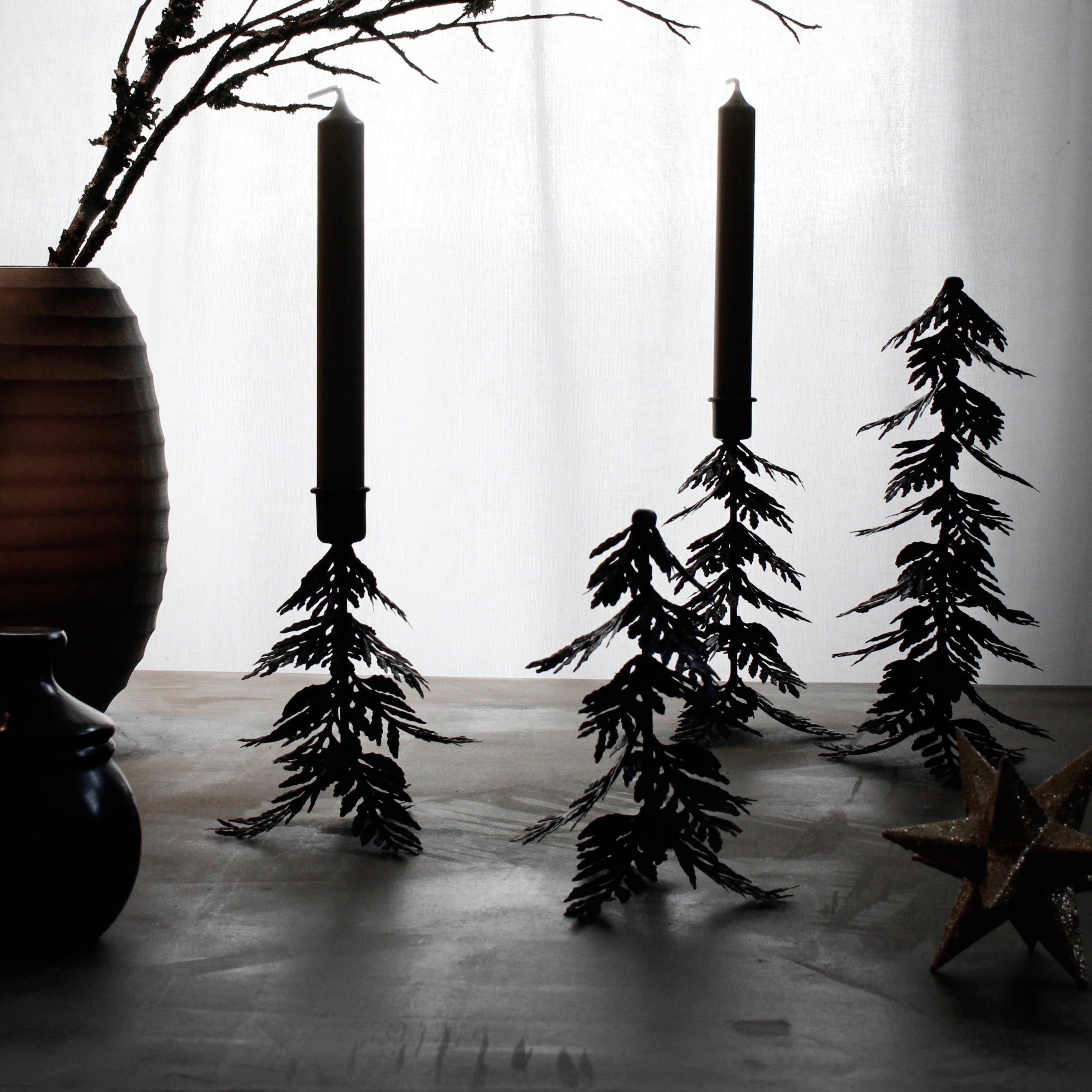 NOSTALGIA Tree Candle Holder, Small - Black (box of 4)