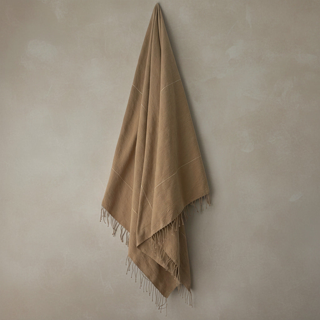 Myrsky Towel, Brown with Beige Stripe - Hand Woven