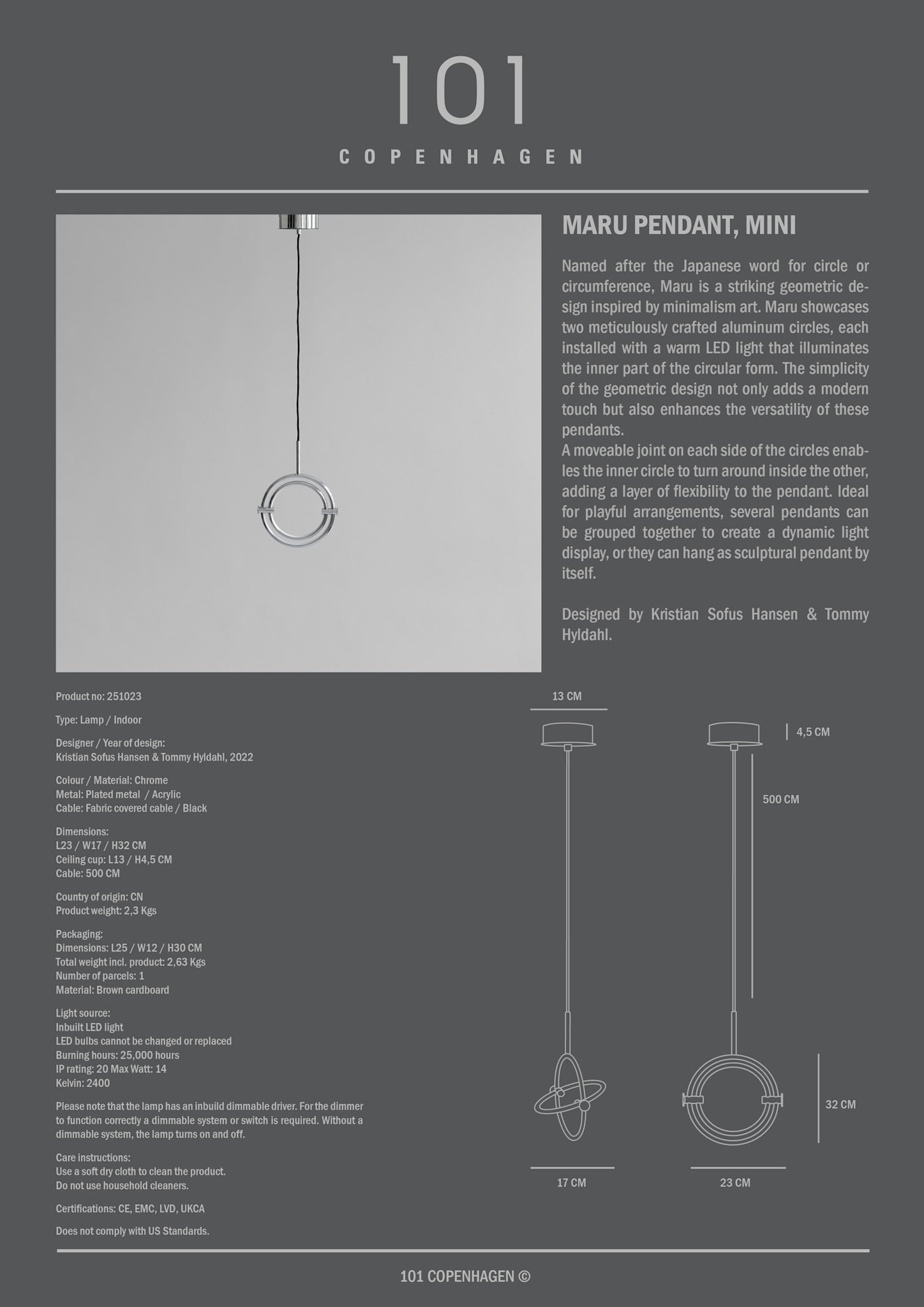 Maru Pendant, Mini - Chrome*