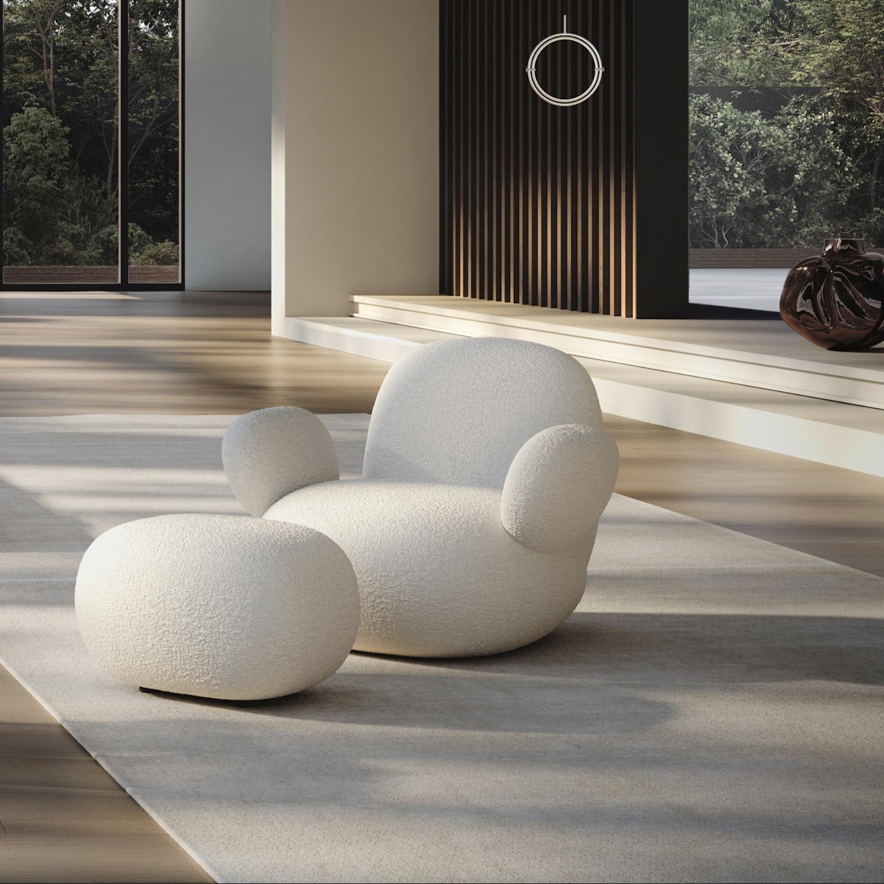 Toe Ottoman - Off White Bouclé*