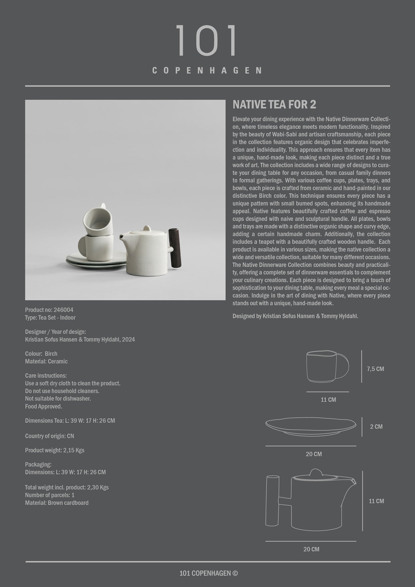 101 Copenhagen - Native Tea for Two - Birch - Tea Set