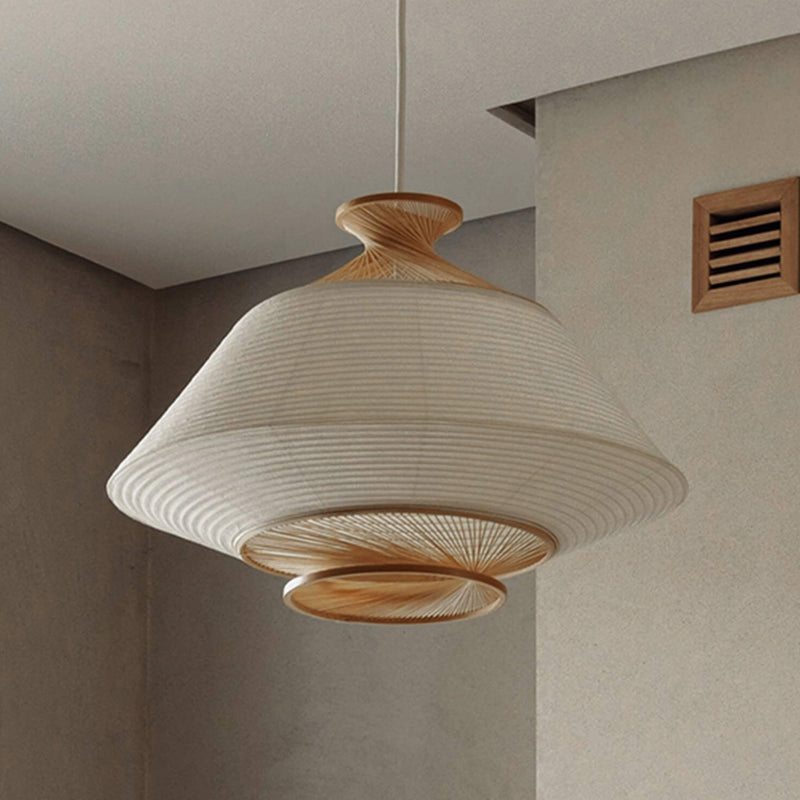 Pendant light made of paper and bamboo, with a single cord